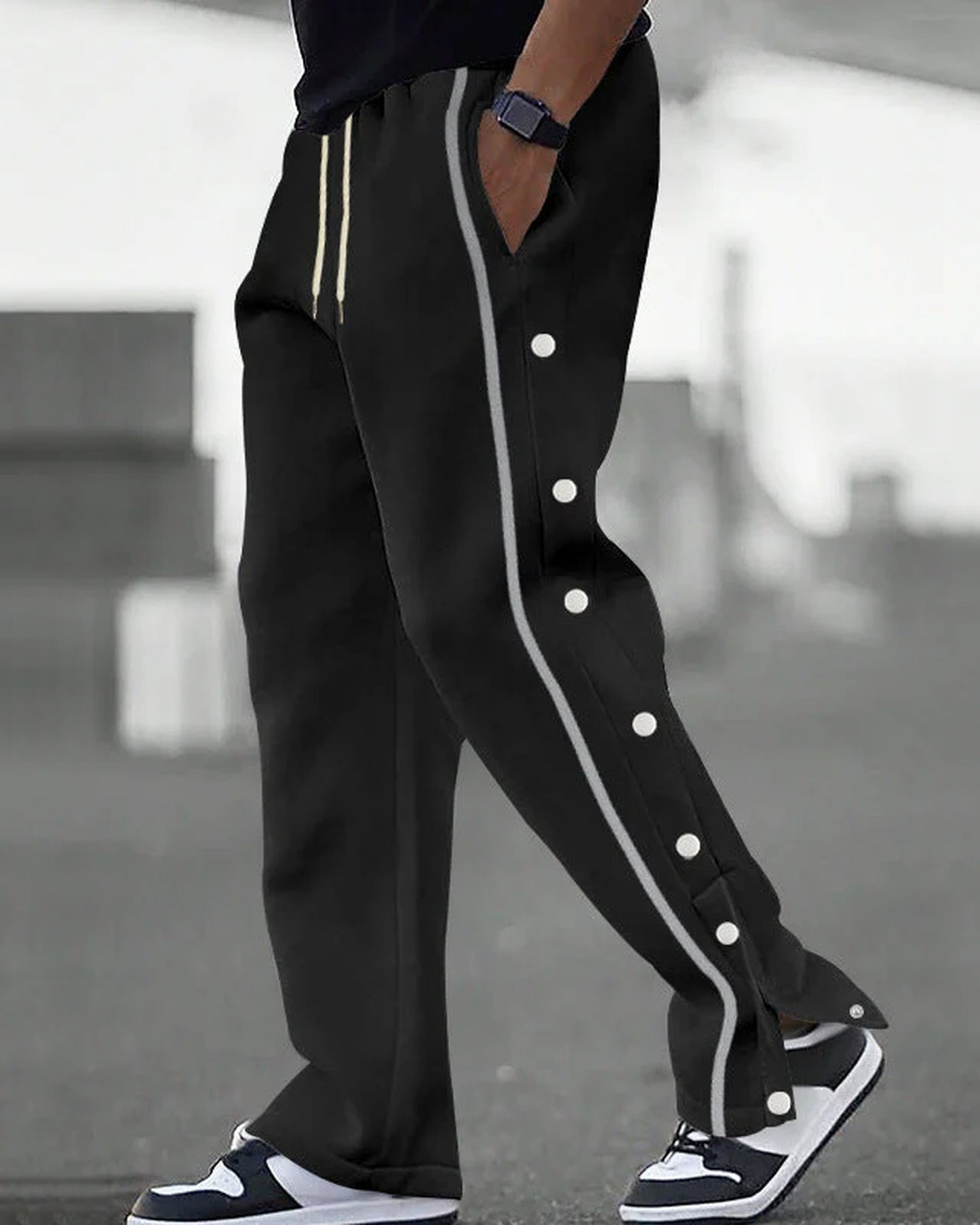 Fulvio Heren Trousers | Buttons Side Stripe | Elastic Waist