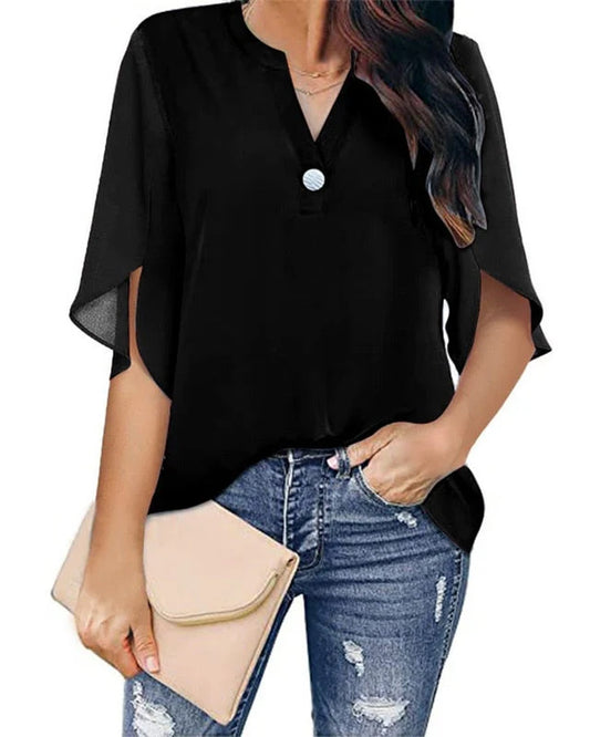 Saturnine Dames Top | V-Hals | Driekwart Mouwen