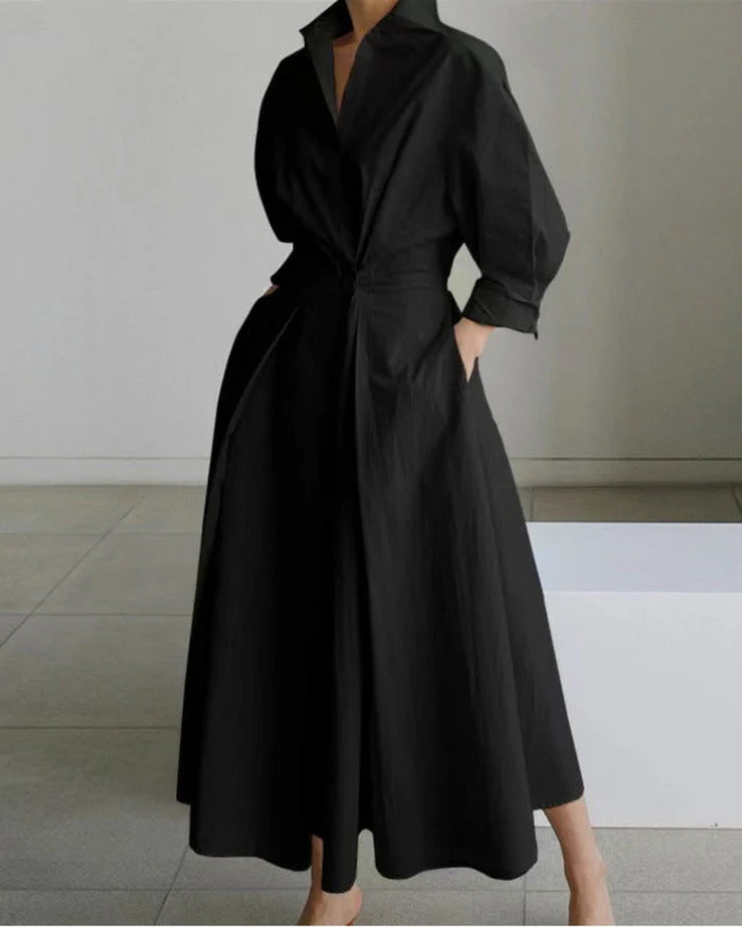 Arianna Dames Maxi Kjole | Overhemdkrave | Slå-om-design
