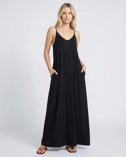 Solène Women's Maxi Dress | V-Neck & Spaghetti Straps | Side Pockets