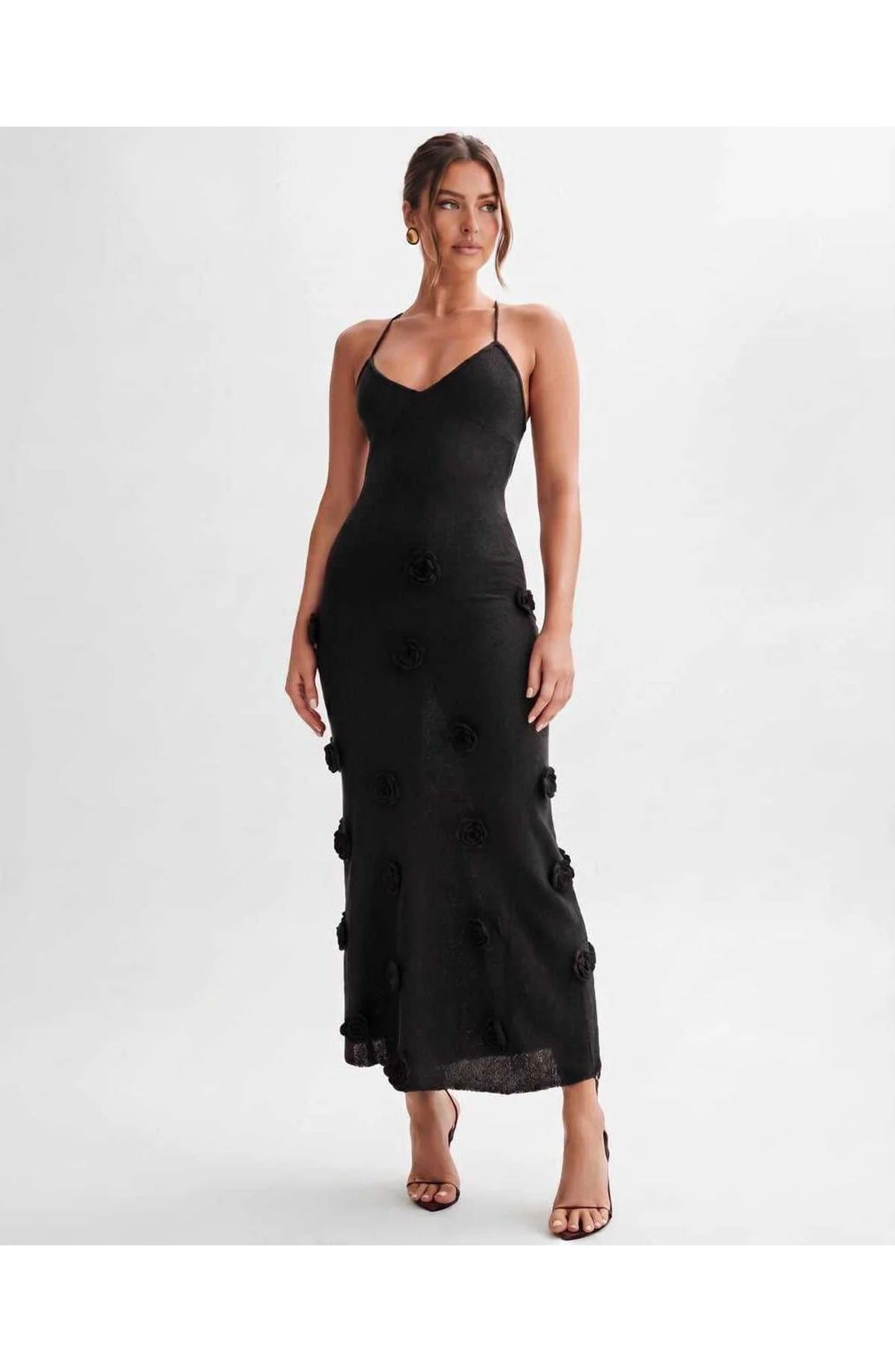 Coralie Women's Midi Dress | Spaghetti Straps | 3D Flower Details