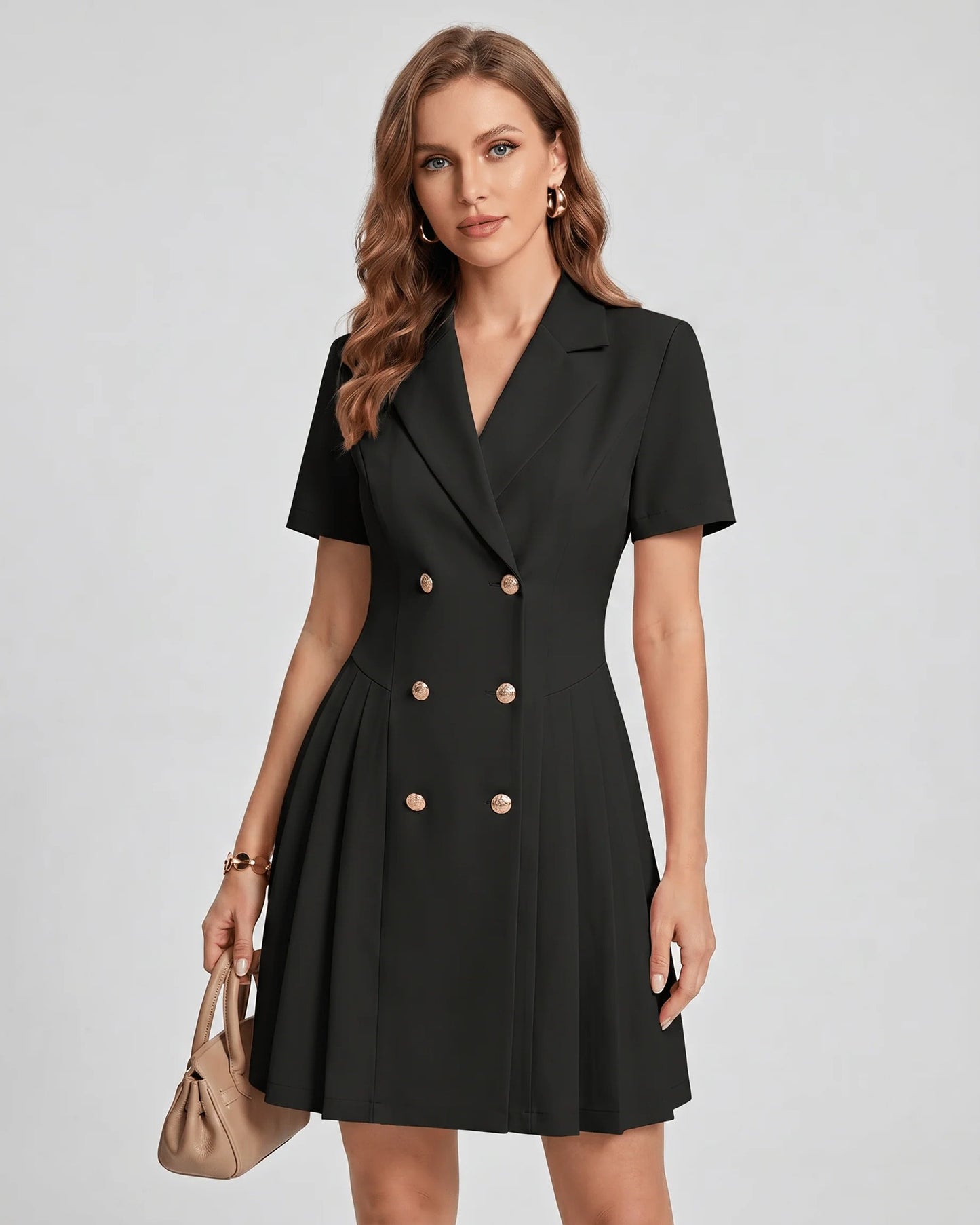 Maëva Dames Mini Jurk | Dubbelrij Knopen | Geplooide Rok