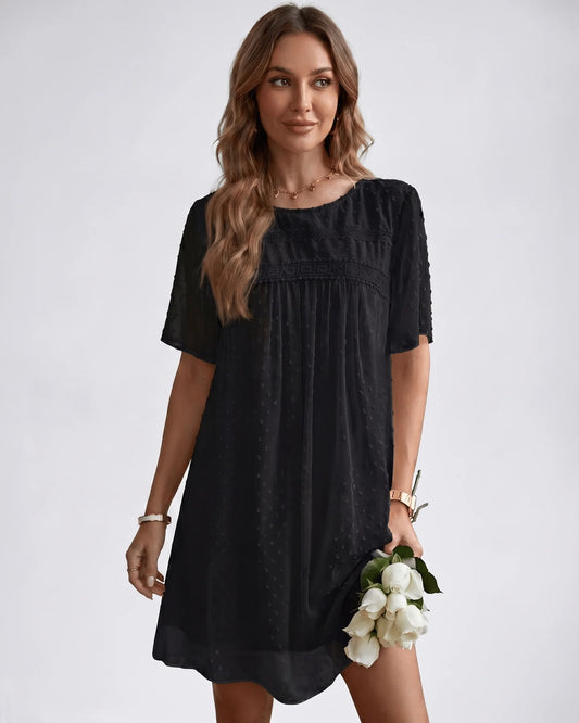 Victoire Ladies Mini Dress | Embroidered Details | Pleated Bodice