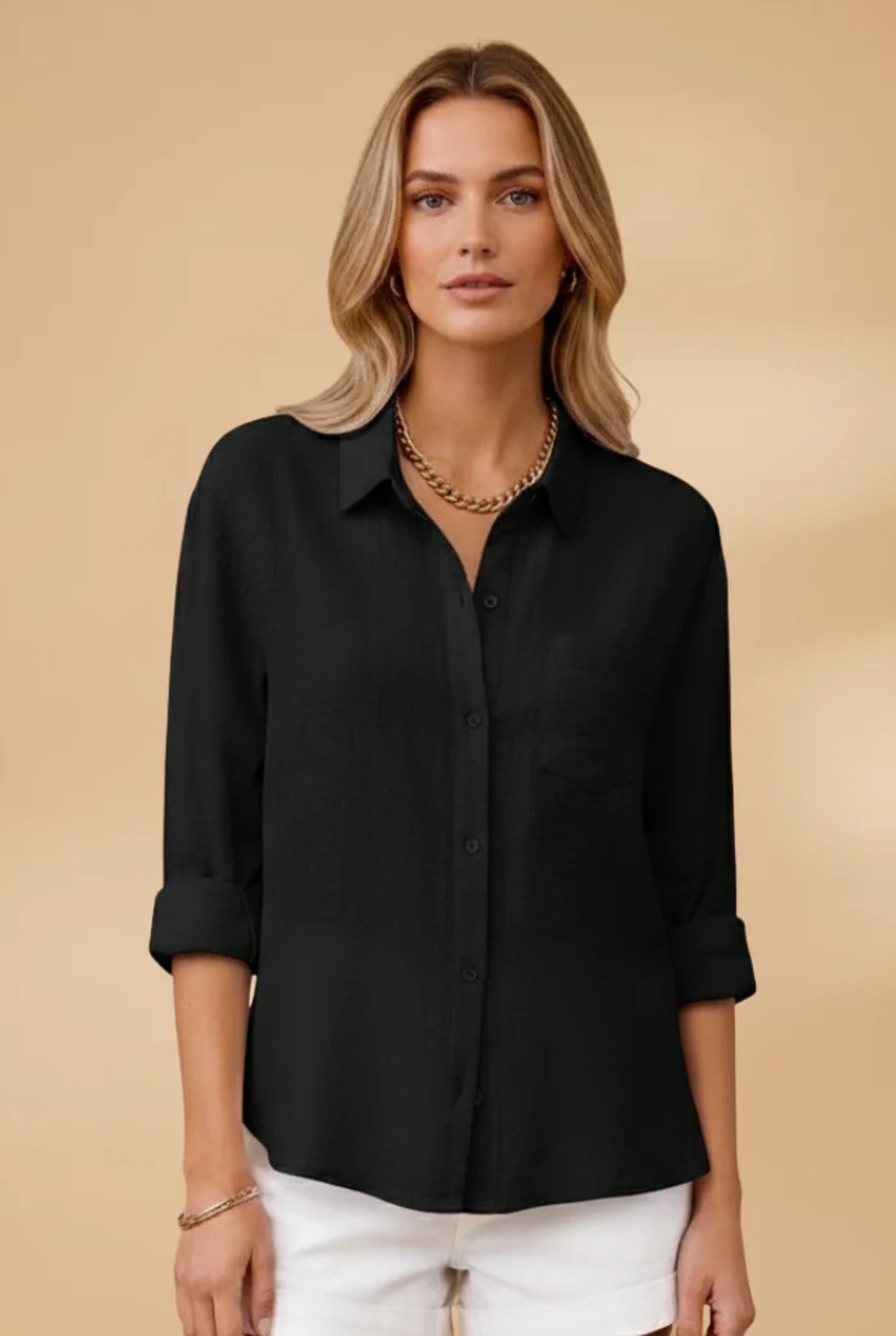Elise Dames Blouse | Overhemdkraag | Borstzakje