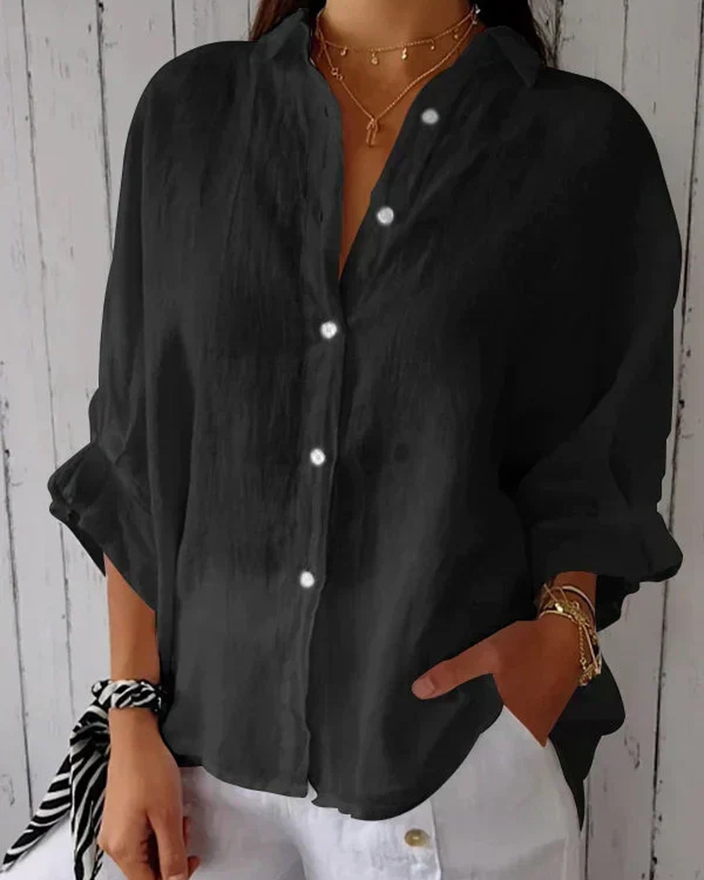 Méline Dames Blouse | Klassieke Kraag | Losvallende Pasvorm