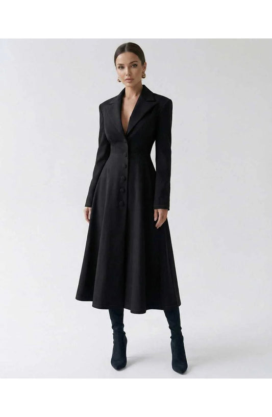 Women's Midi Dress | Lapel Collar | Flared Skirt