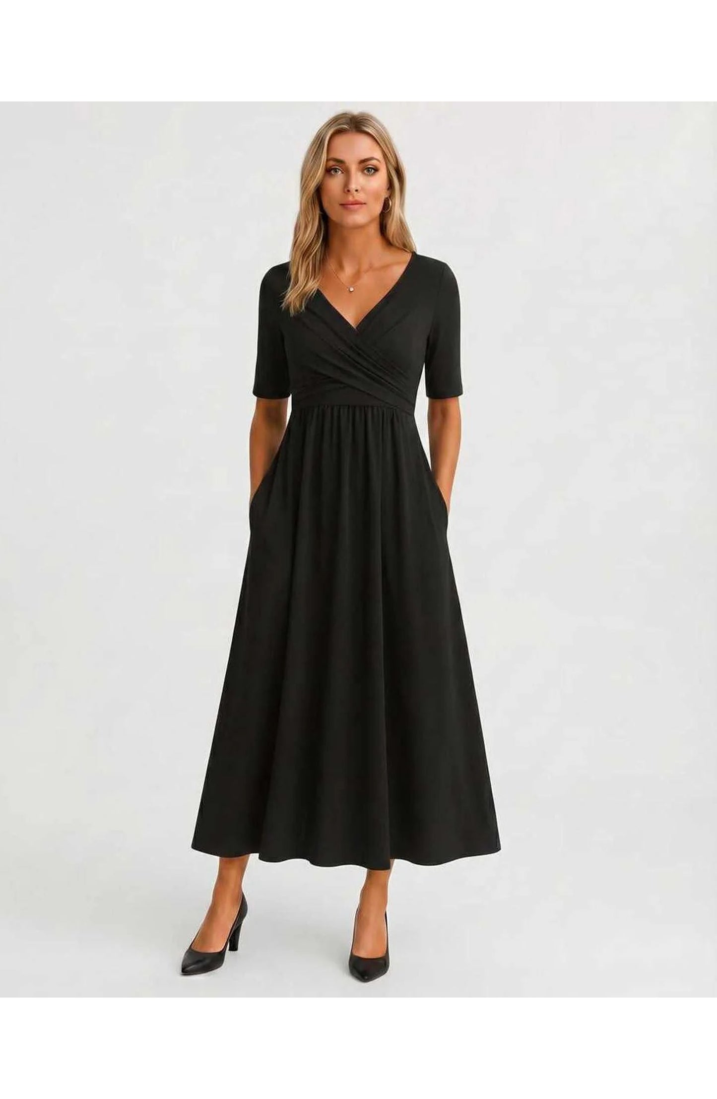 Isaline Women's Midi Dress | V-Neck Wrap Design | Layered Fringe