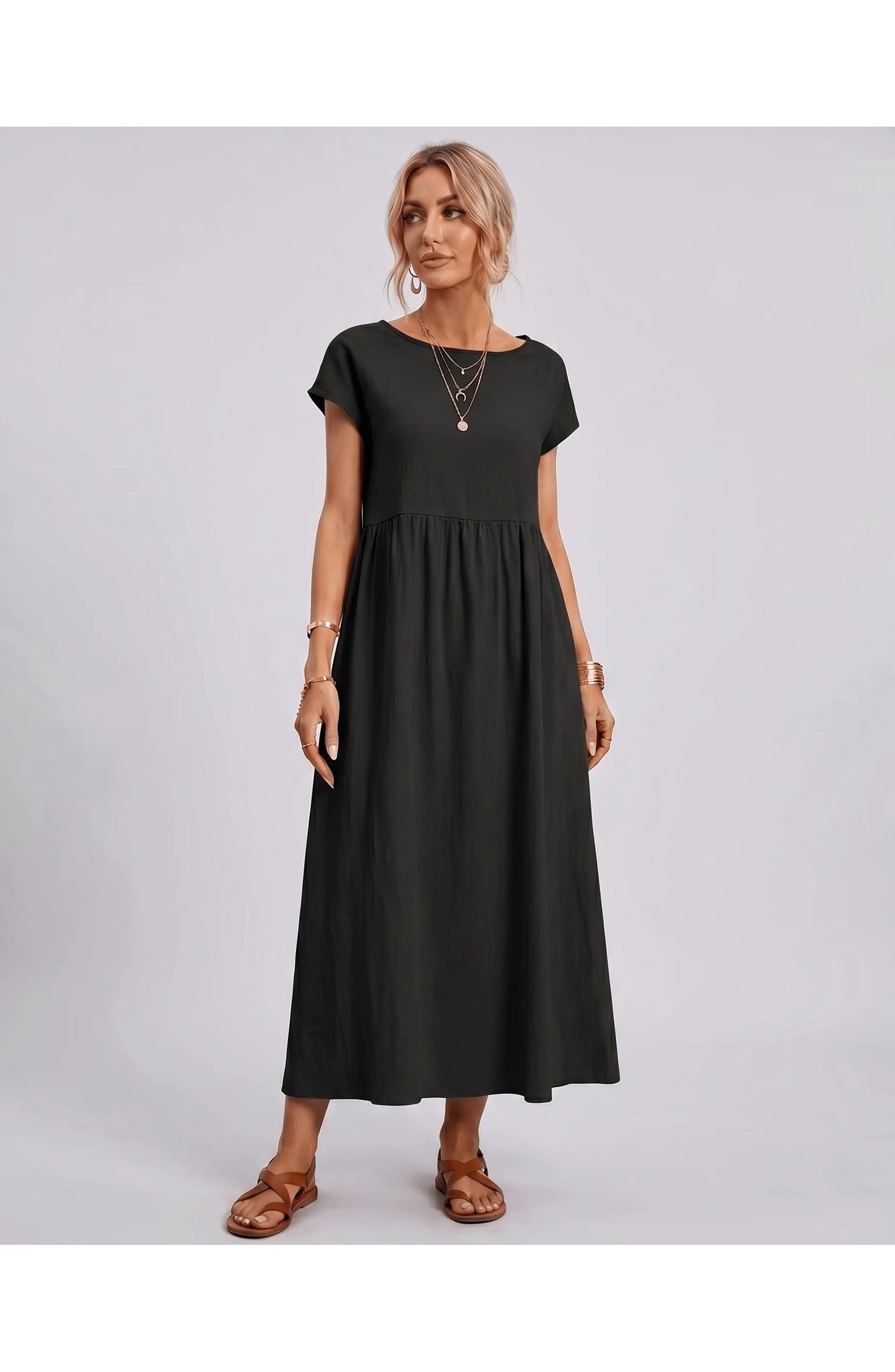 Eleonore Women's Midi Dress | Round Neck | Empire Waist
