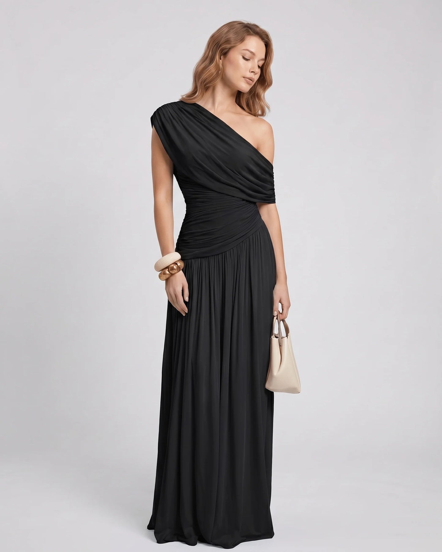Nicole Dames Maxi Dress | One Shoulder | Draped Bodice