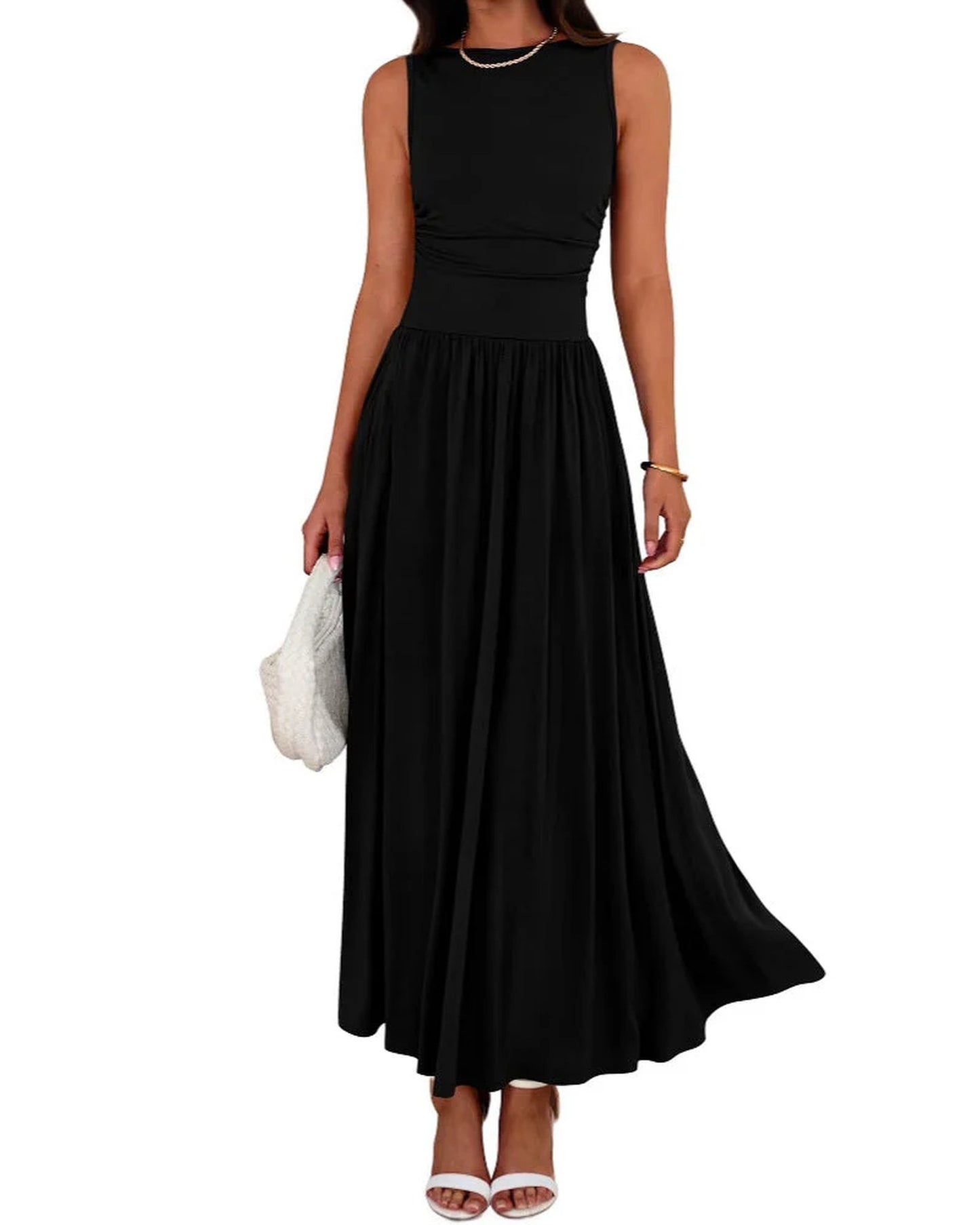 Réjane Dames Maxi Jurk | Mouwloos | Geplooide Rok