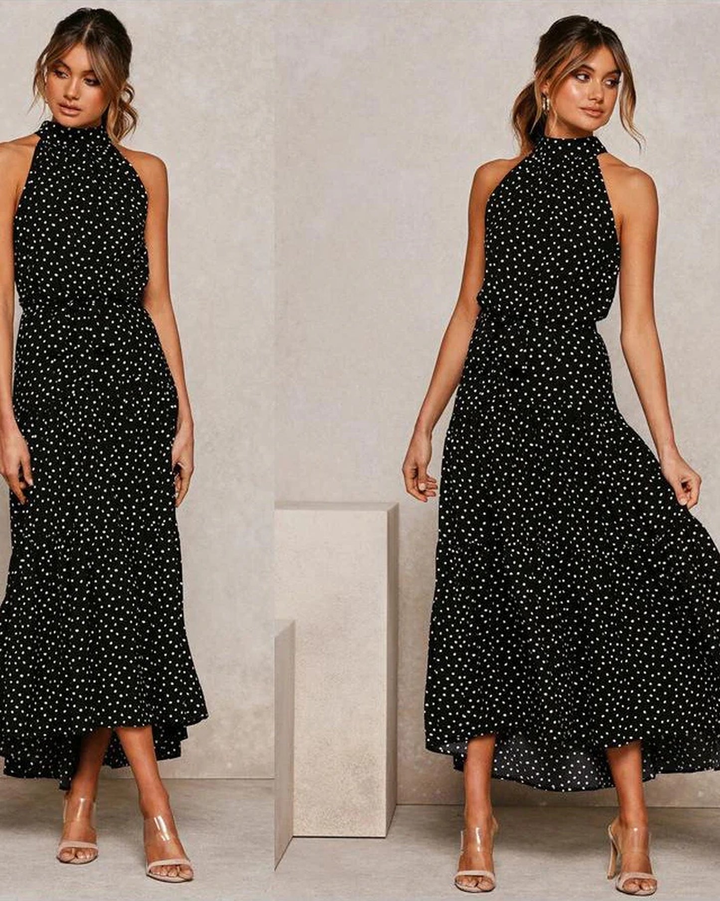 Aubeline Dame Midi Kjole | Halterneck | Lagdelte Frynser