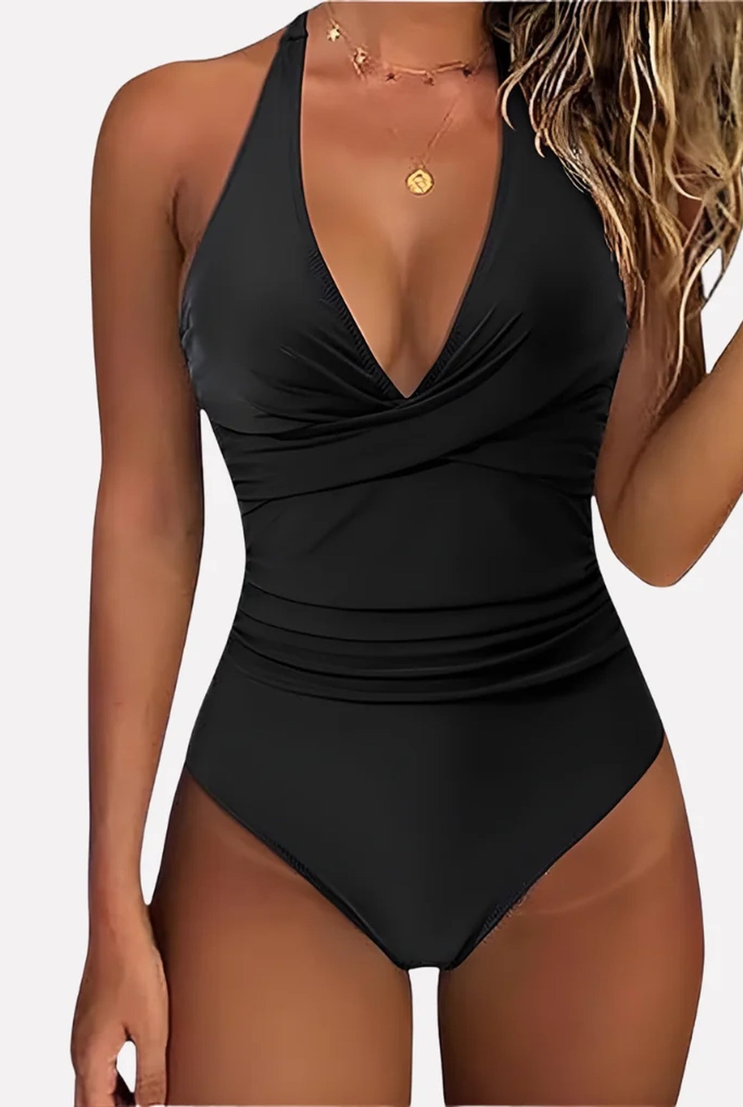 Alberta Dames Badkleding | Diep V-Hals | Rimpeldetails Zijkant