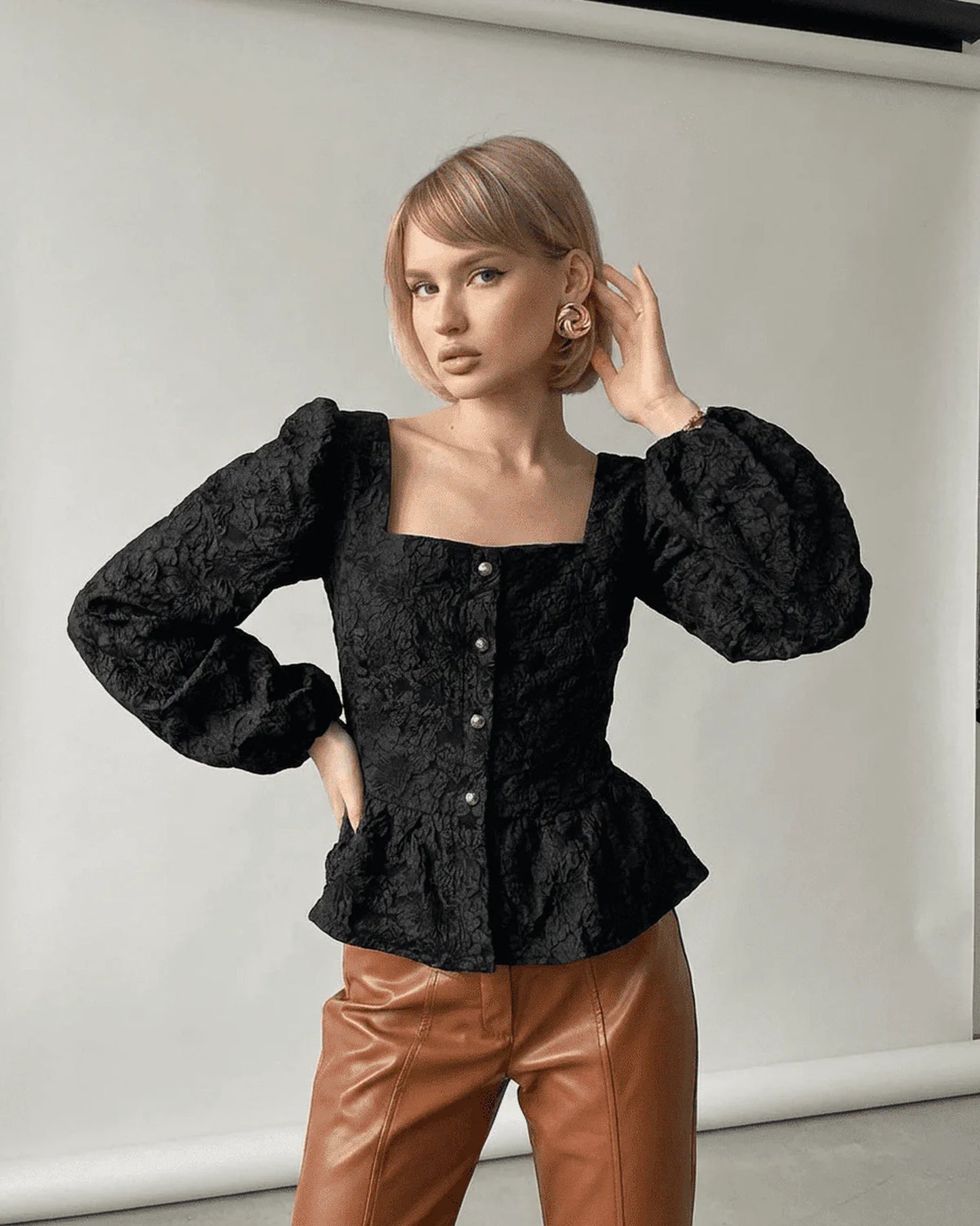 Aiglantine Dames Top | Peplum | Pofmouwen