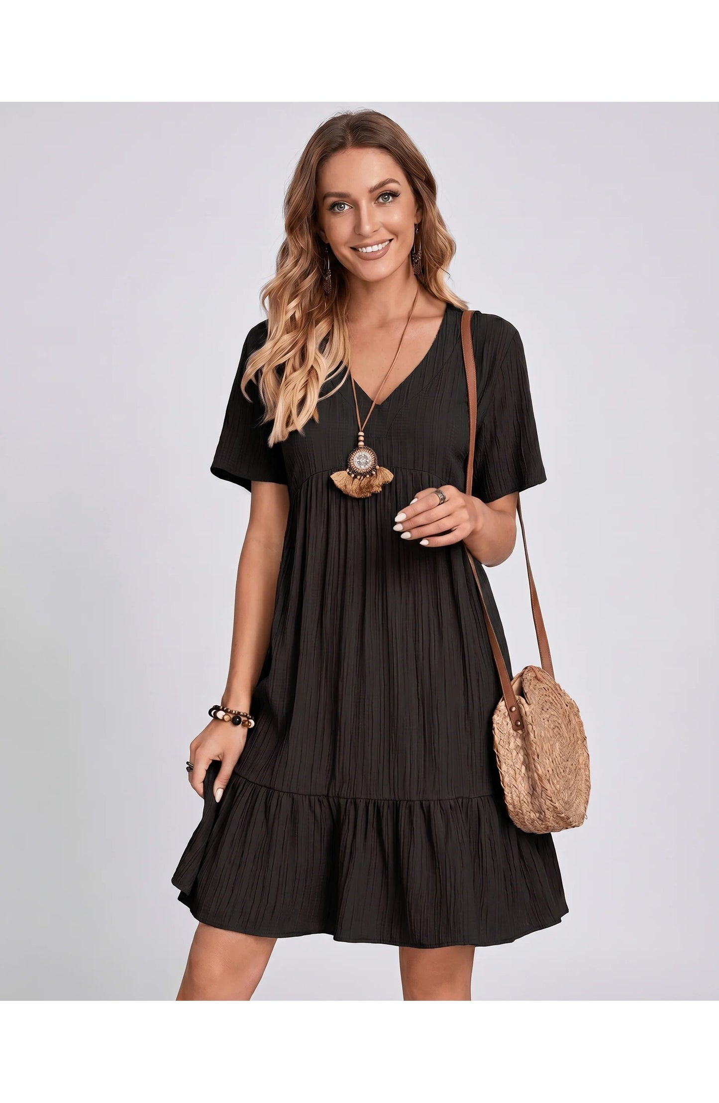 Constance Dames Mini Jurk | V-Hals | Gelaagde Volant