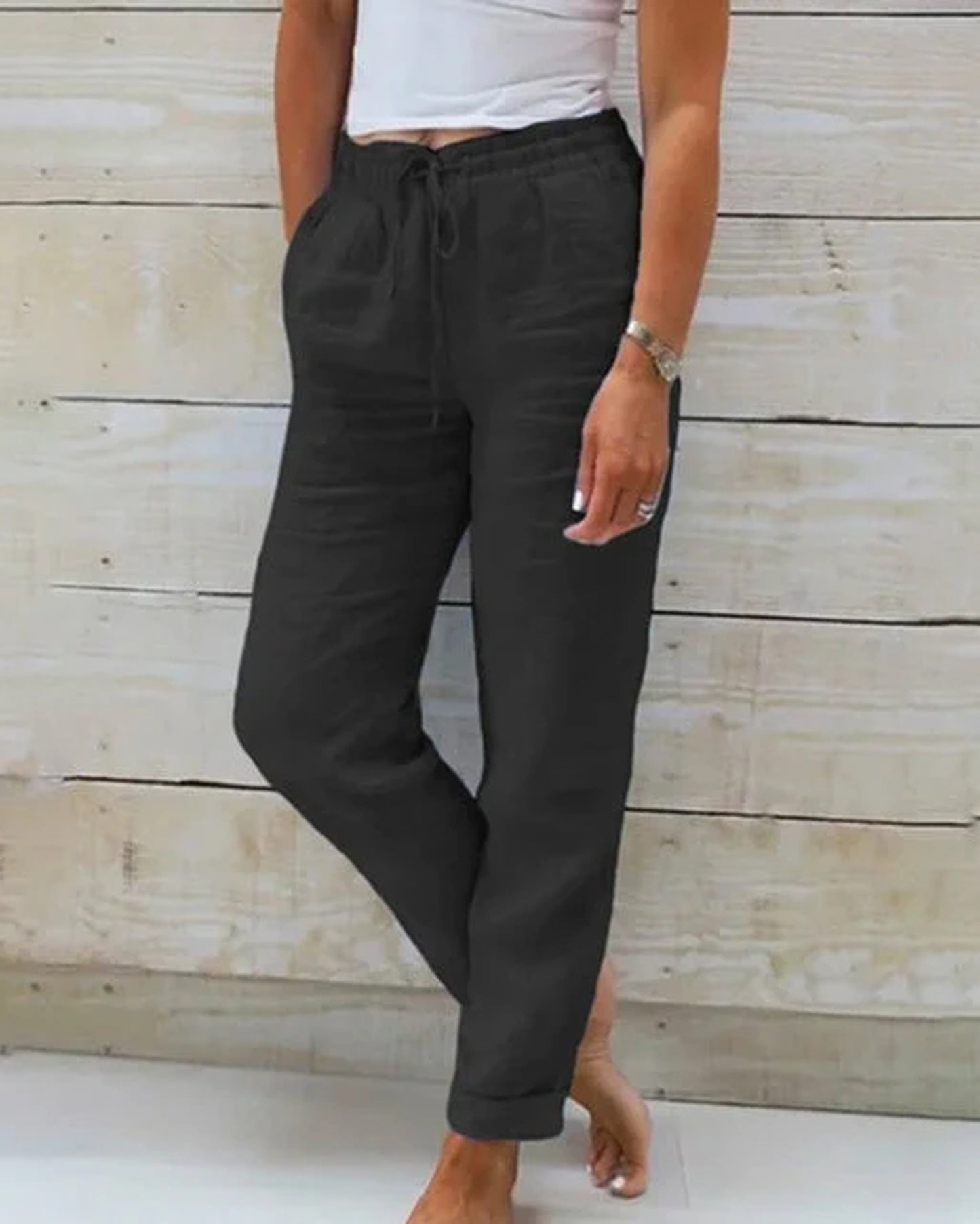 Aurora Dames Broek | Elastische Taille | Opgerolde Zoom