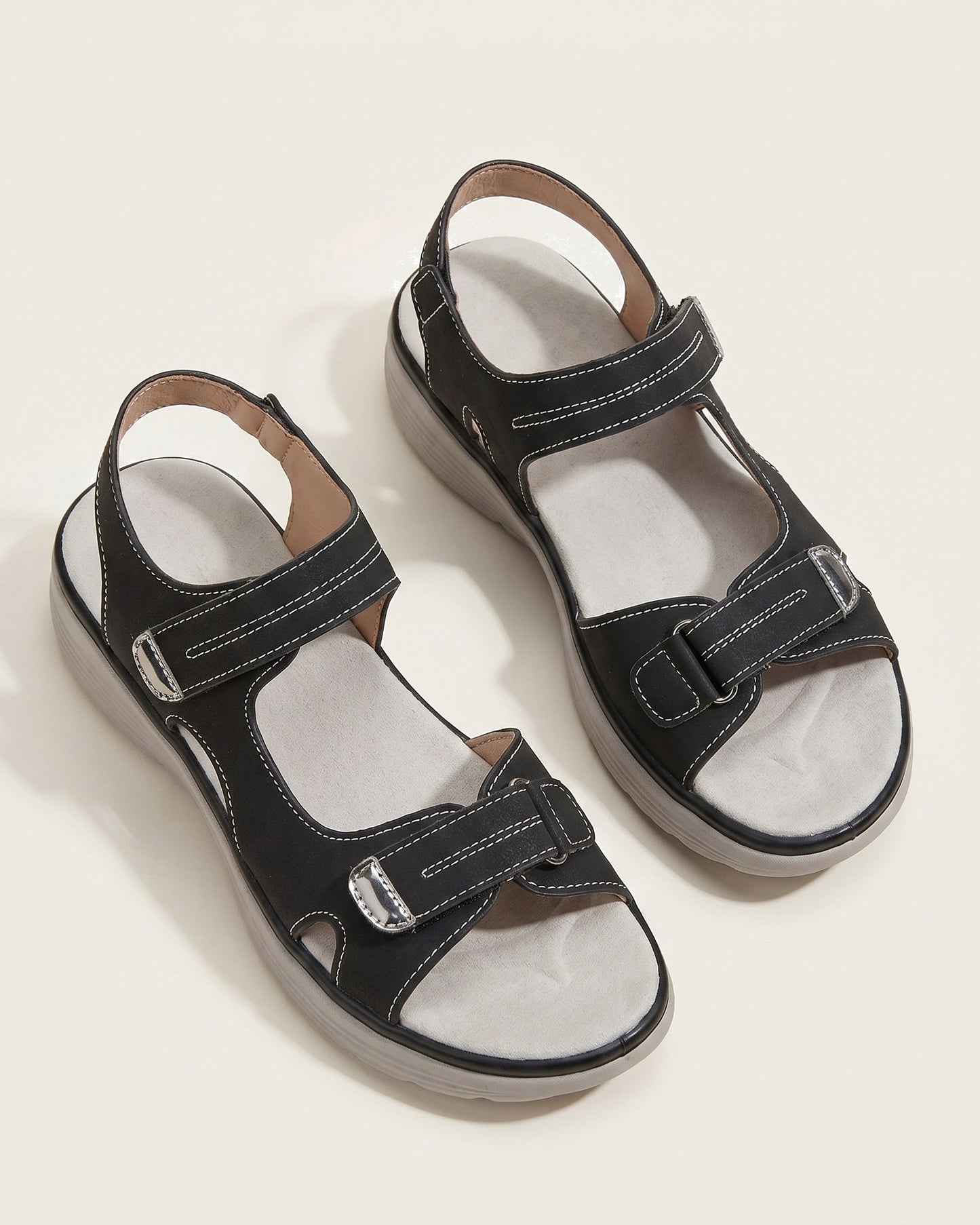 Elvire Dames Sandalen | Klittenband Sluitingen | Contrasterende Stiksels