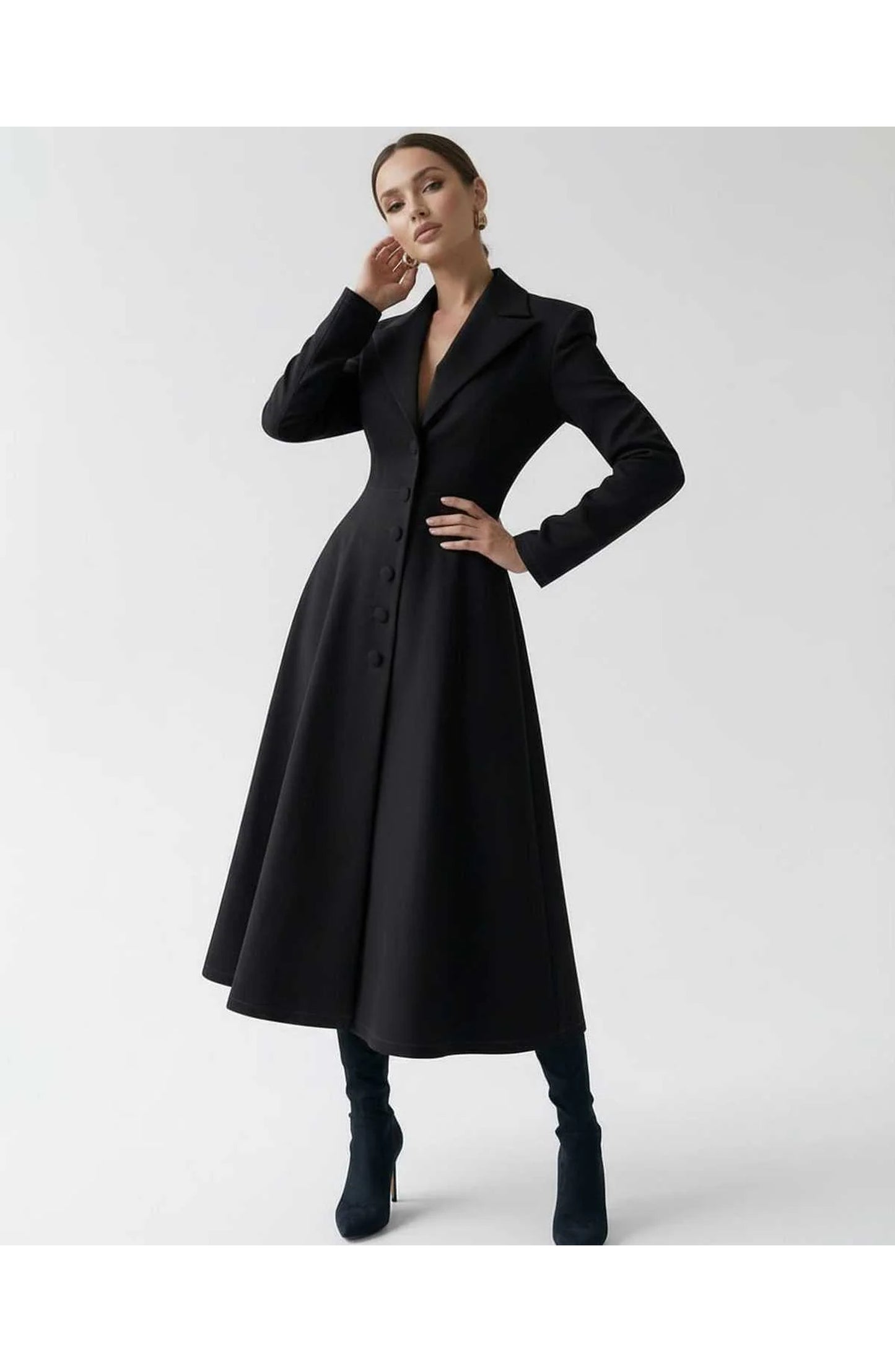 Women's Midi Dress | Lapel Collar | Flared Skirt