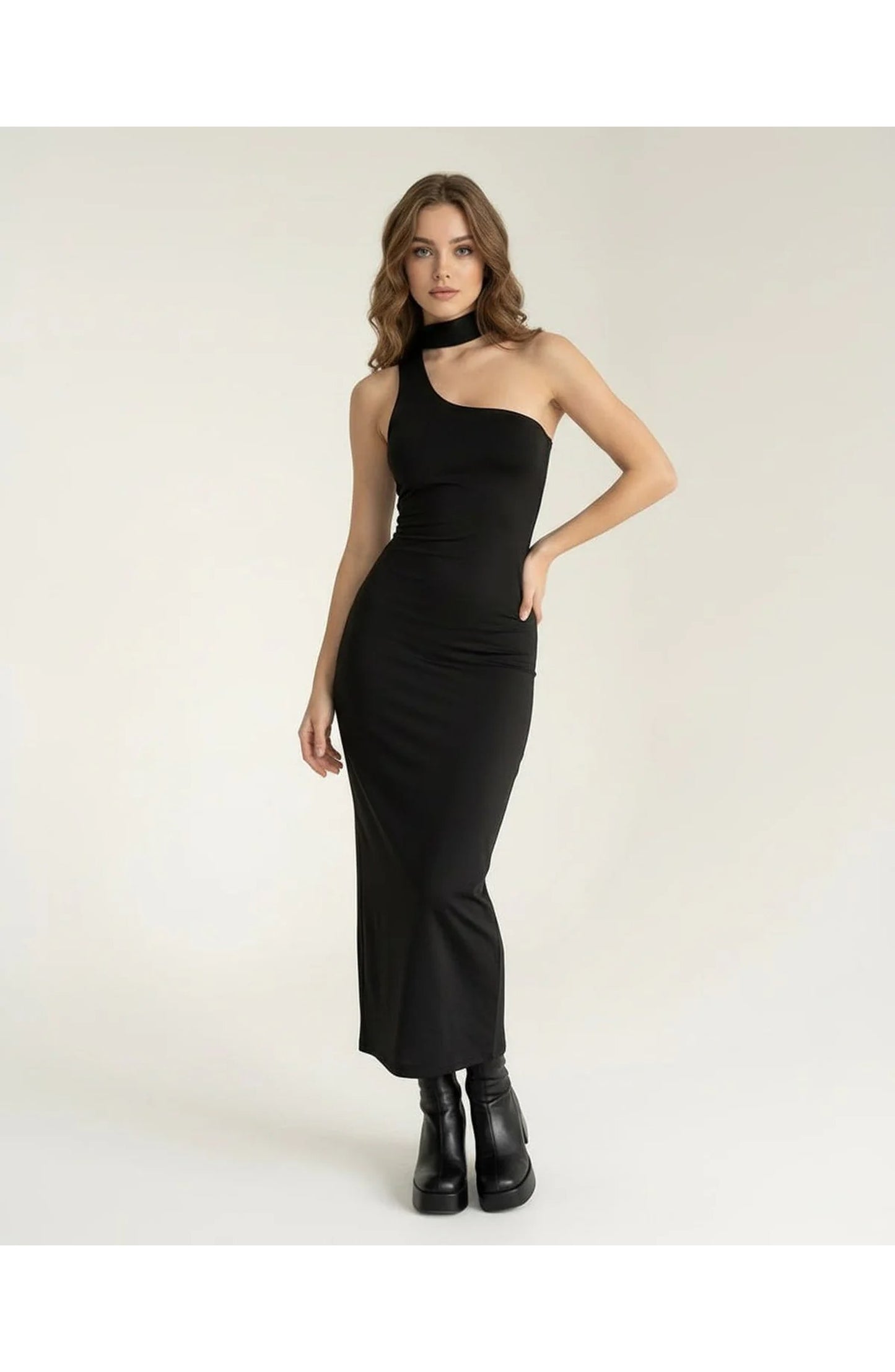 Women's Midi Dress | Asymmetric Halter Neck | Tight Bodycon Fit