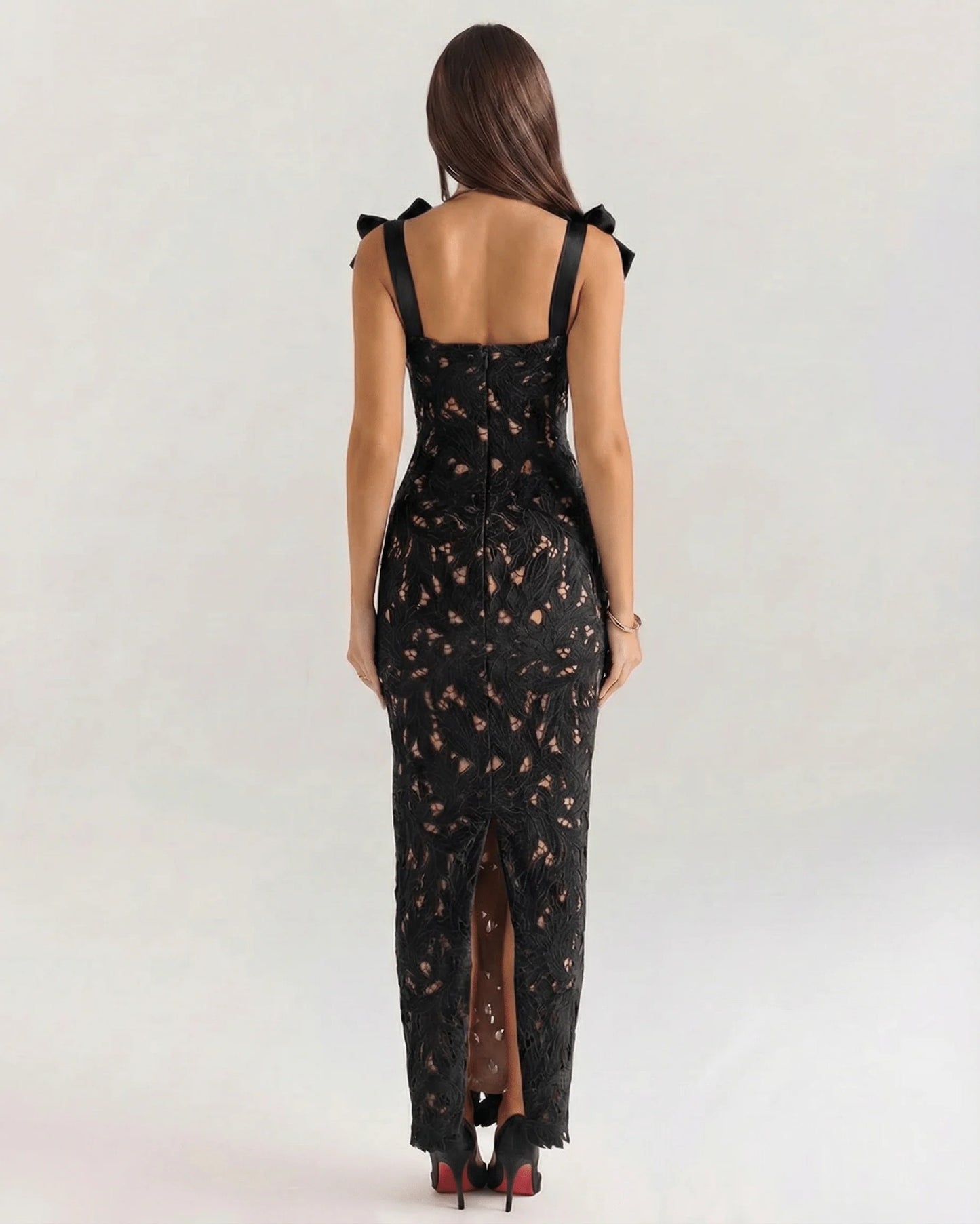 Maxime Dames Maxi Jurk | Kanten Overlay | Strikken Op Schouders
