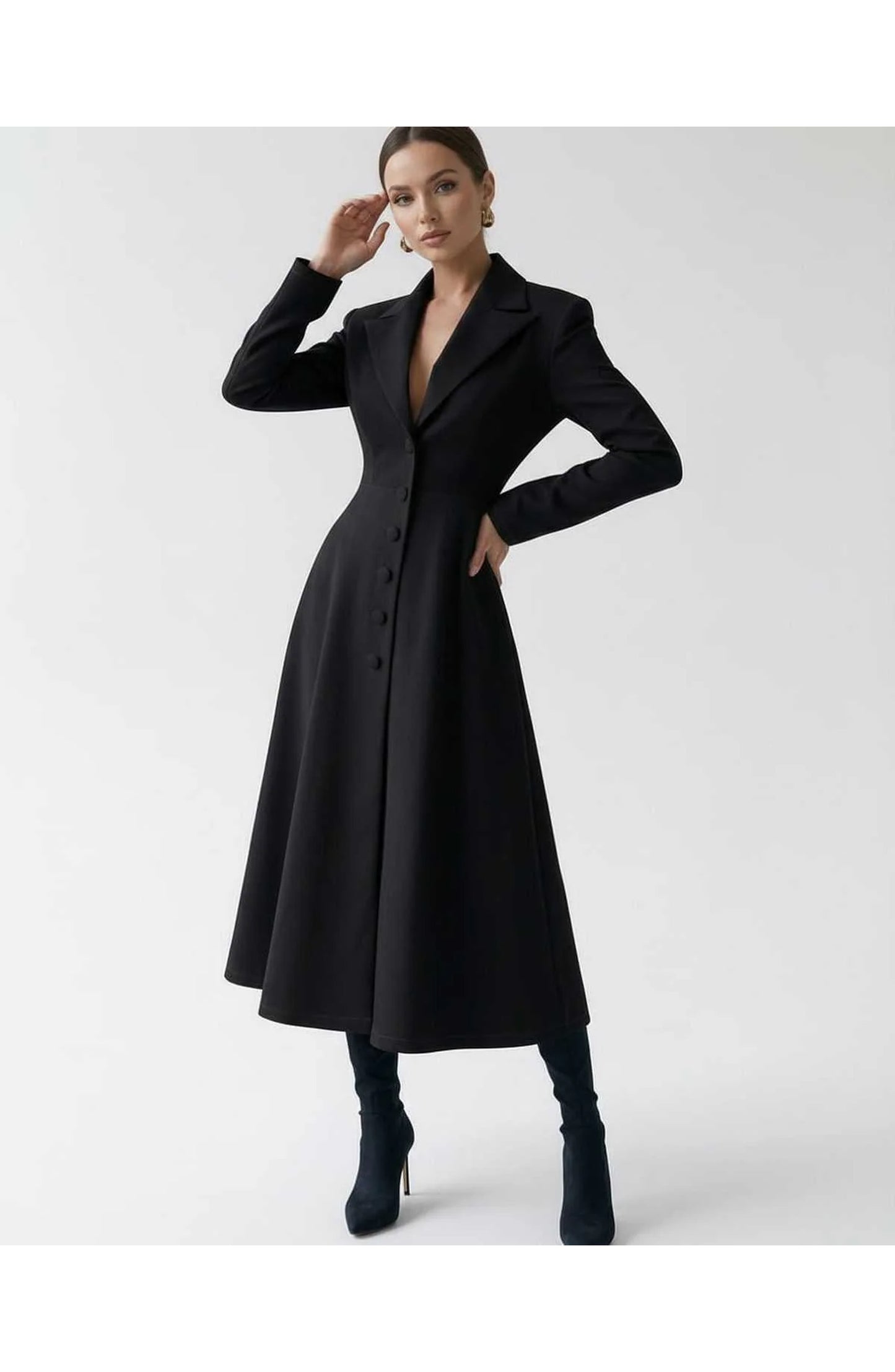 Women's Midi Dress | Lapel Collar | Flared Skirt