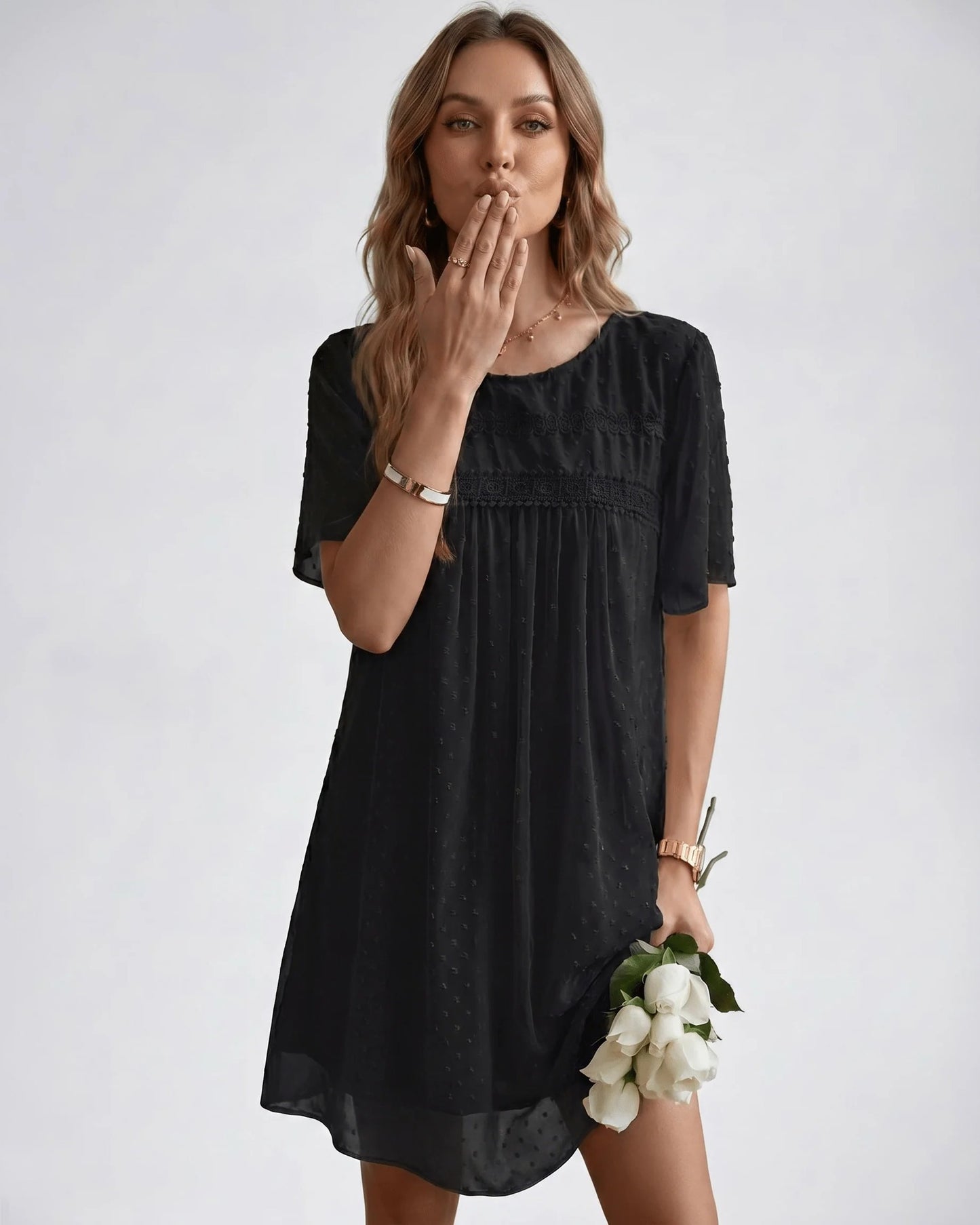 Victoire Ladies Mini Dress | Embroidered Details | Pleated Bodice