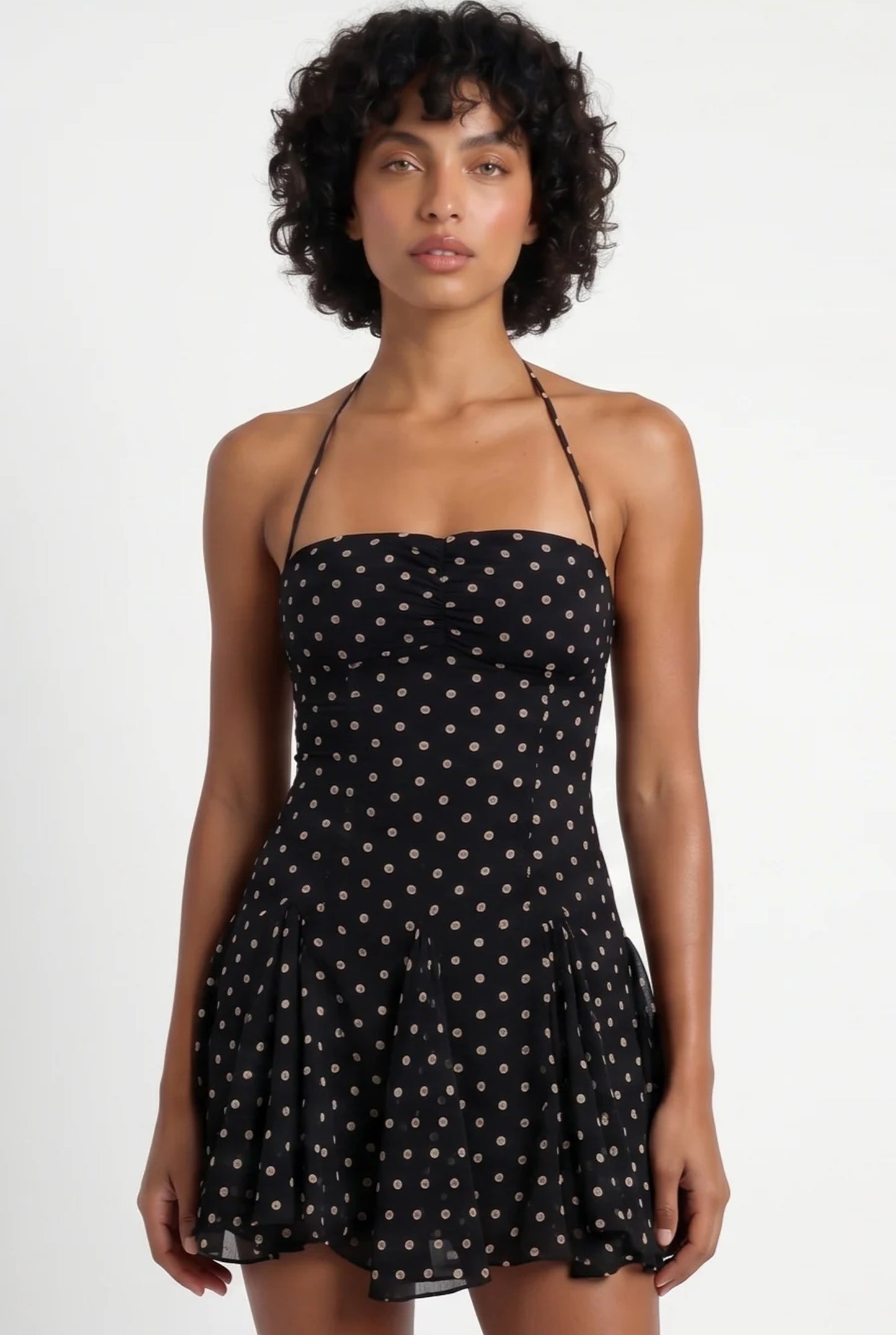 Imelda Dames Mini Jurk | Polkadot Print | Halter Nek