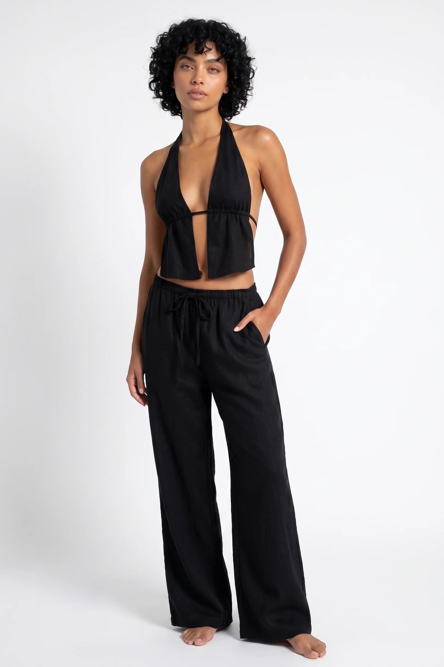 Aurélie Women’s Co-Ord Set | Halter Crop Top | Wide Leg Pants