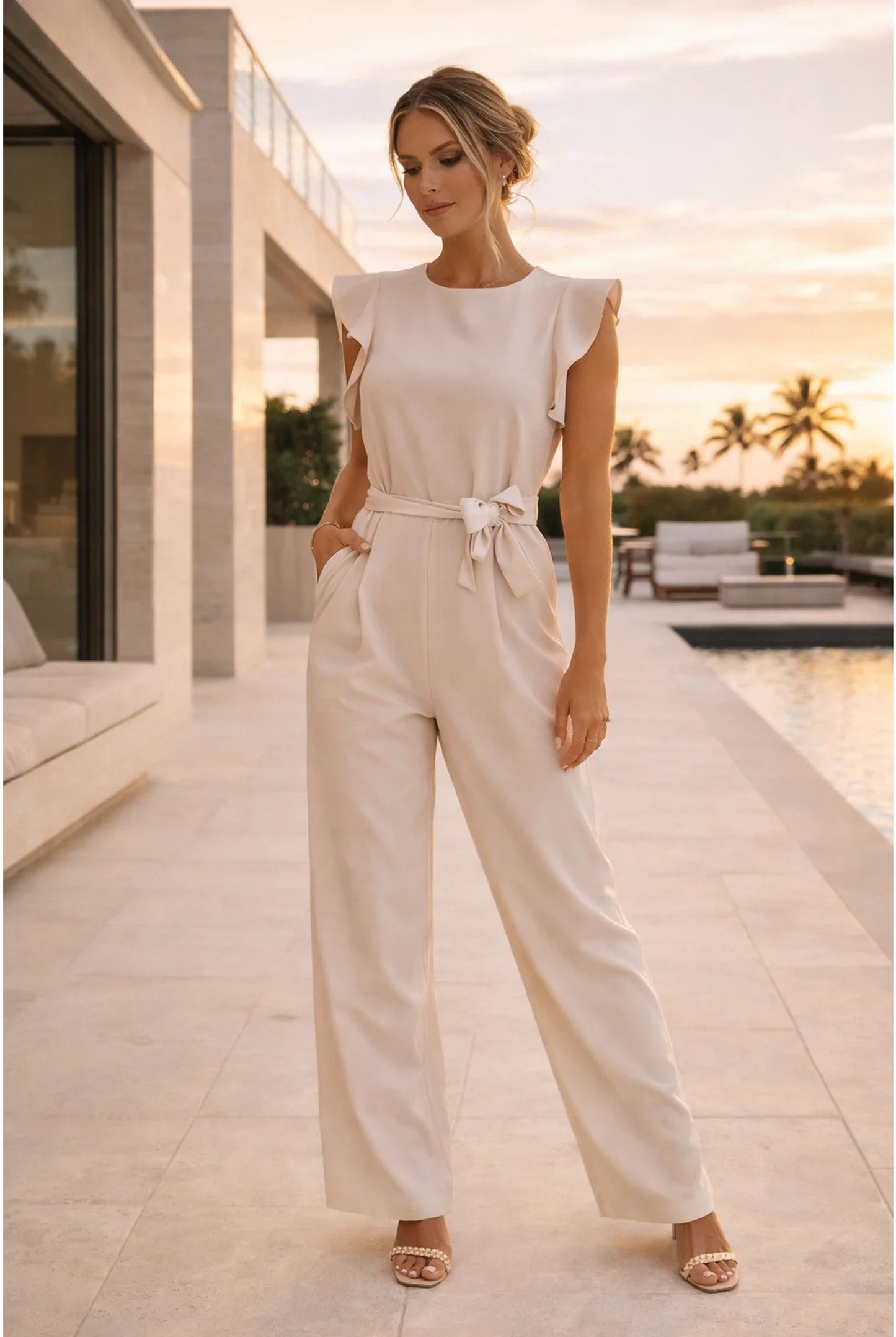 Élise Women's Jumpsuit | Ruffle Sleeves | Tie Belt