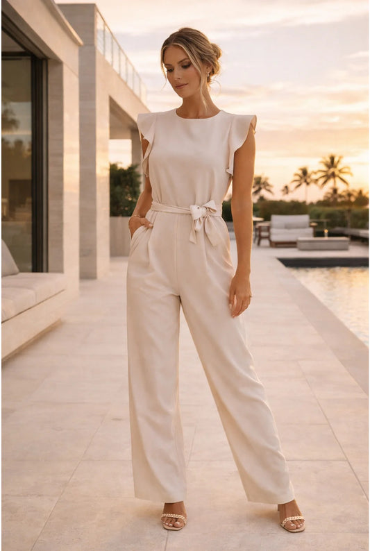 Élise Women's Jumpsuit | Ruffle Sleeves | Tie Belt