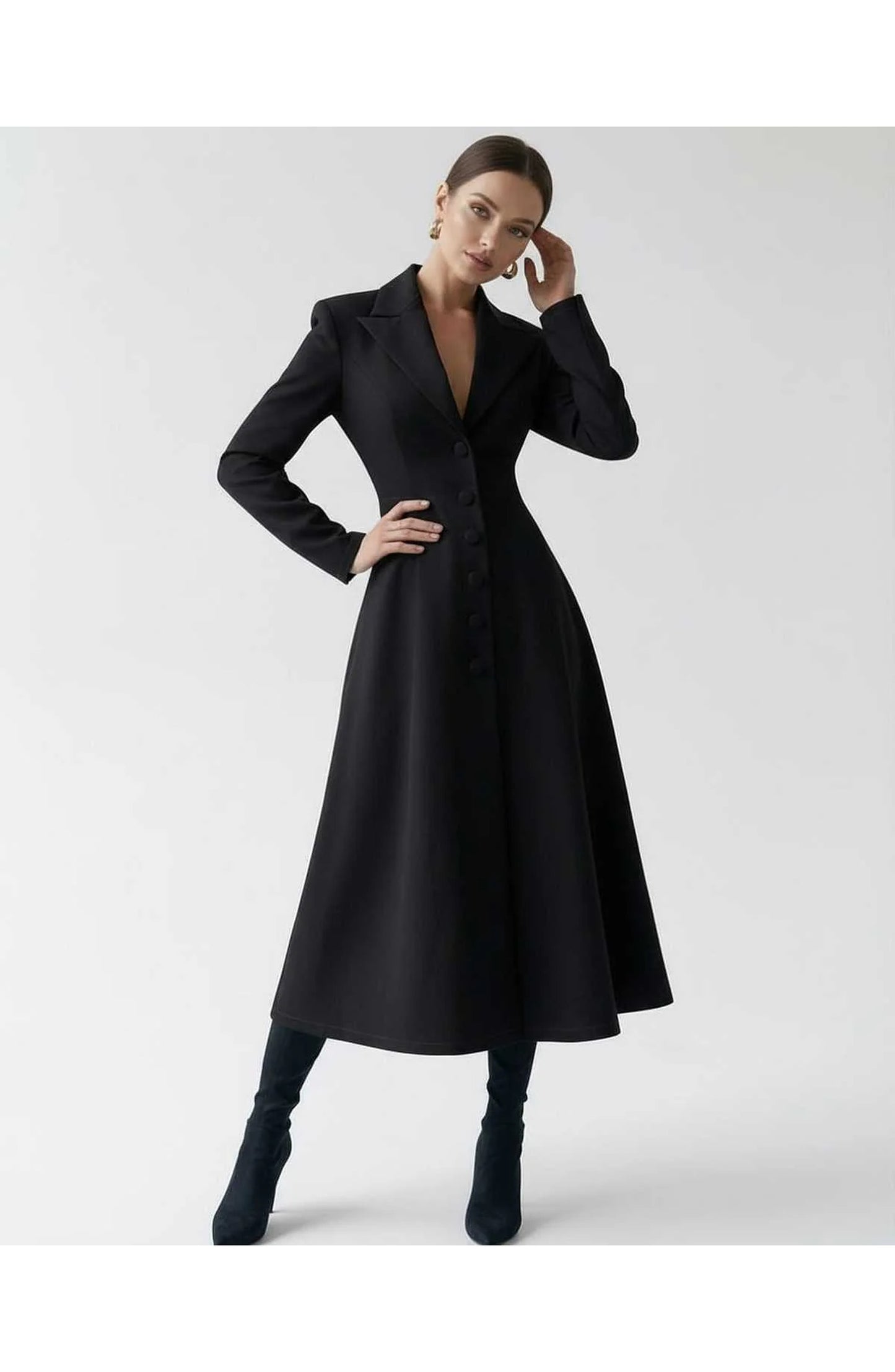 Women's Midi Dress | Lapel Collar | Flared Skirt