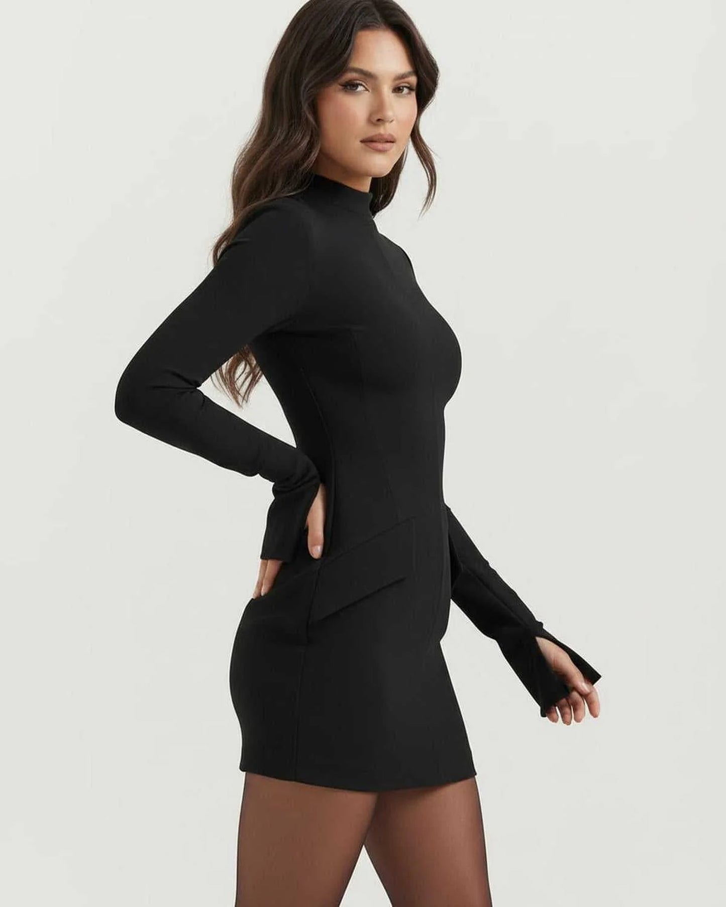 Women's Mini Dress | High Collar | Puff Details