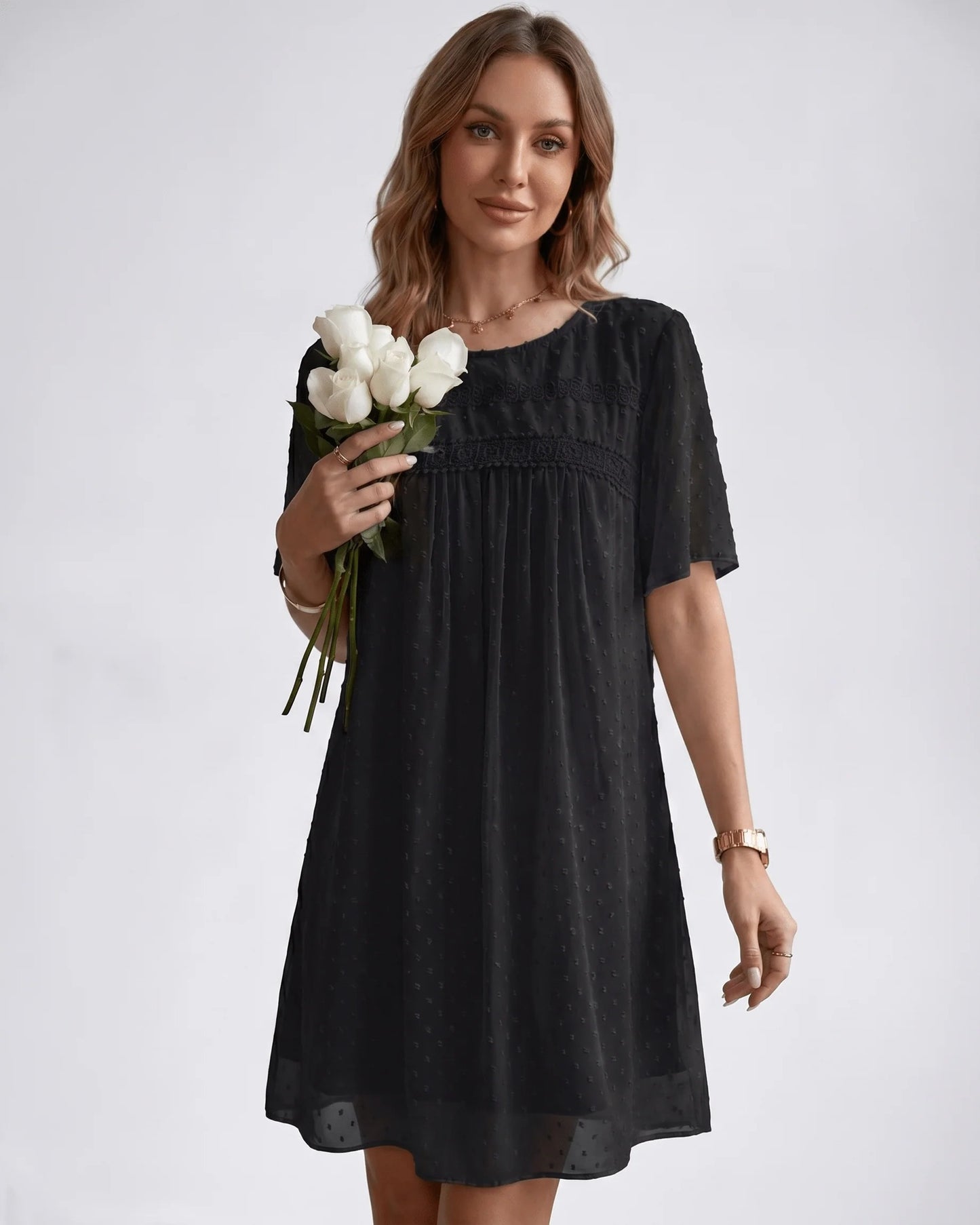 Victoire Ladies Mini Dress | Embroidered Details | Pleated Bodice