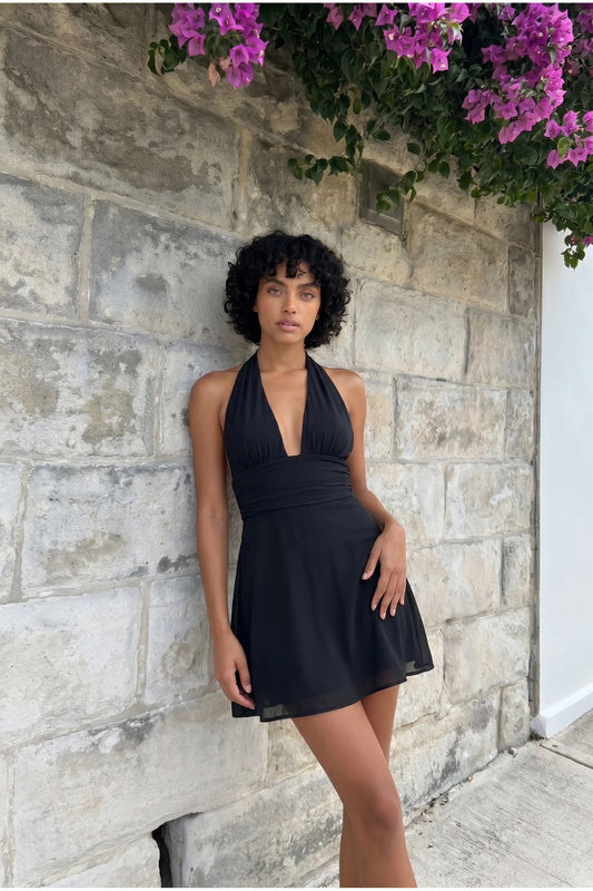 Eugénie Women’s Mini Dress | Halterneck | Open Back Detail