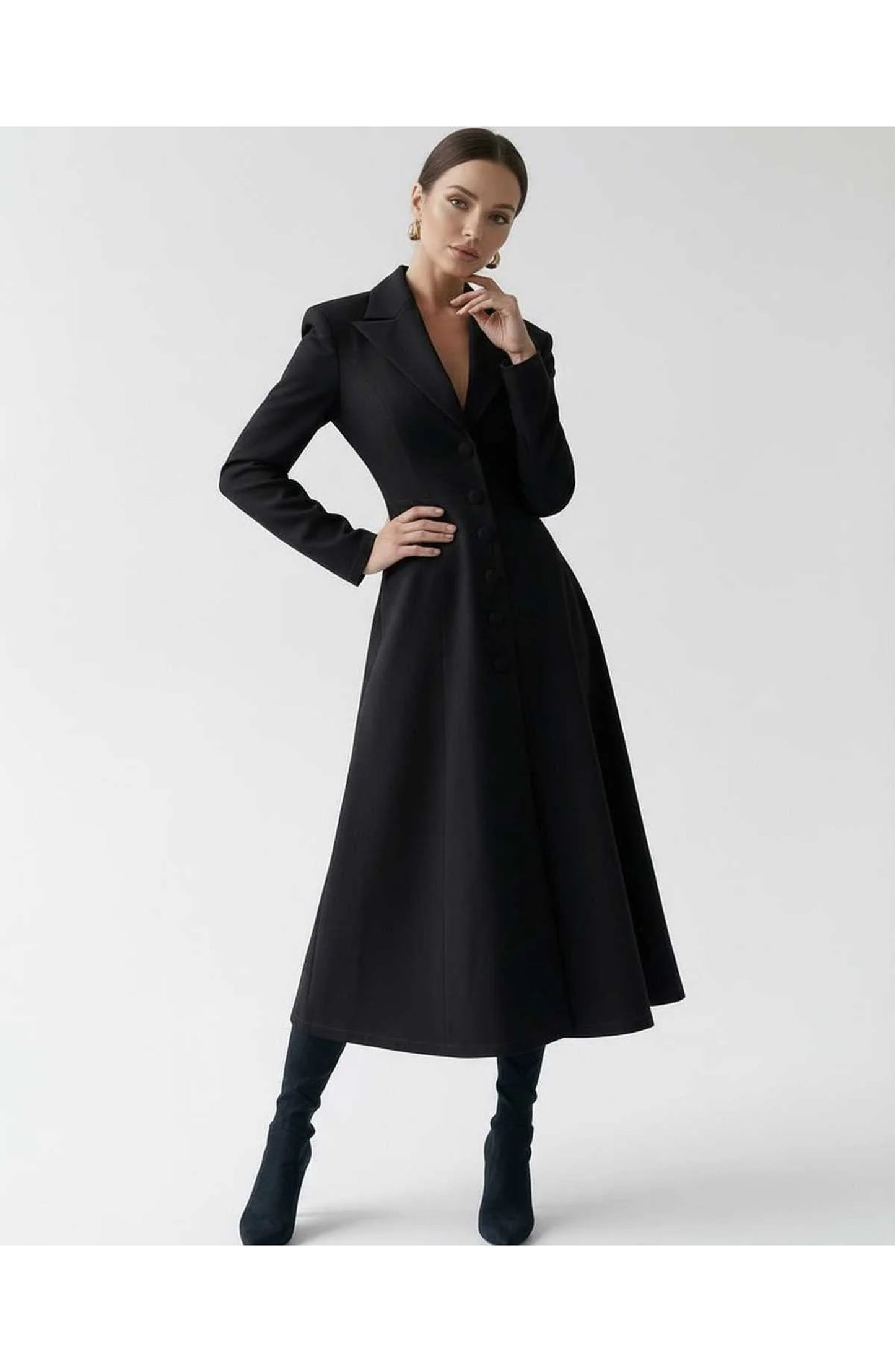 Women's Midi Dress | Lapel Collar | Flared Skirt