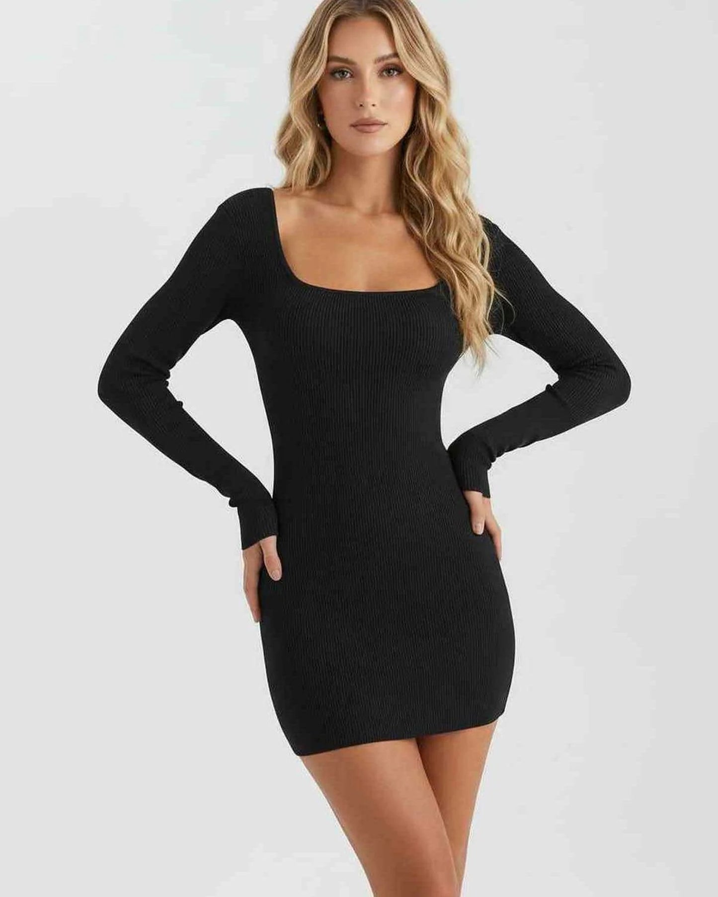 Women's Mini Dress | Square Neck | Long Sleeves