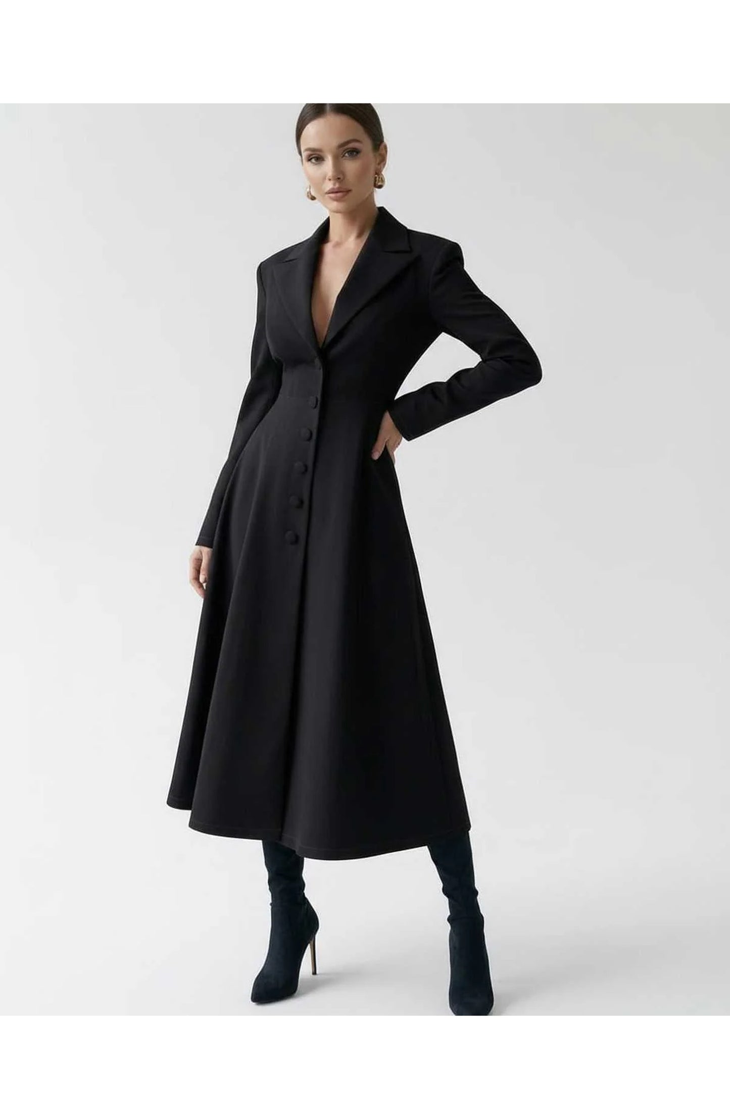 Women's Midi Dress | Lapel Collar | Flared Skirt