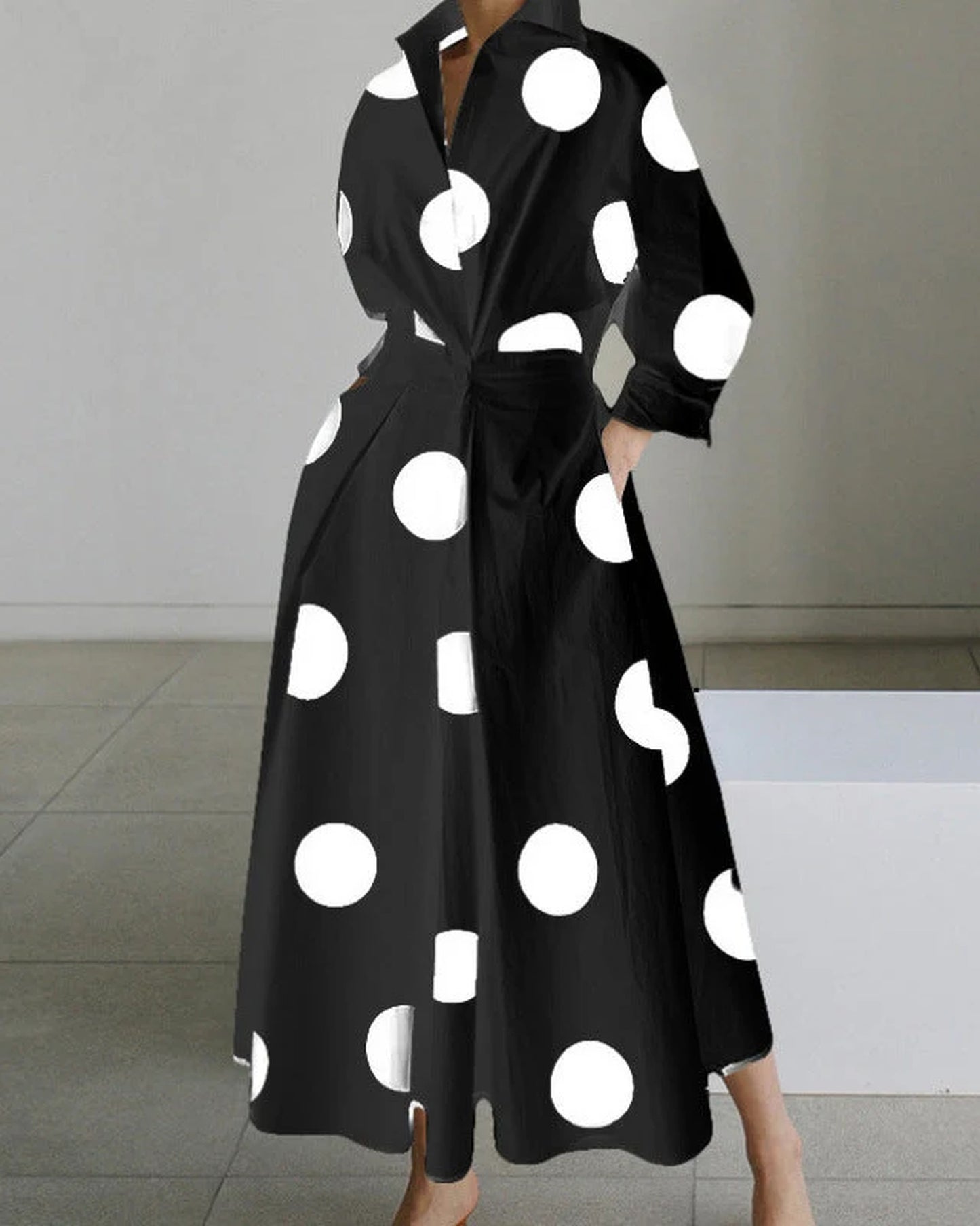 Arianna Dames Maxi Kjole | Overhemdkrave | Slå-om-design