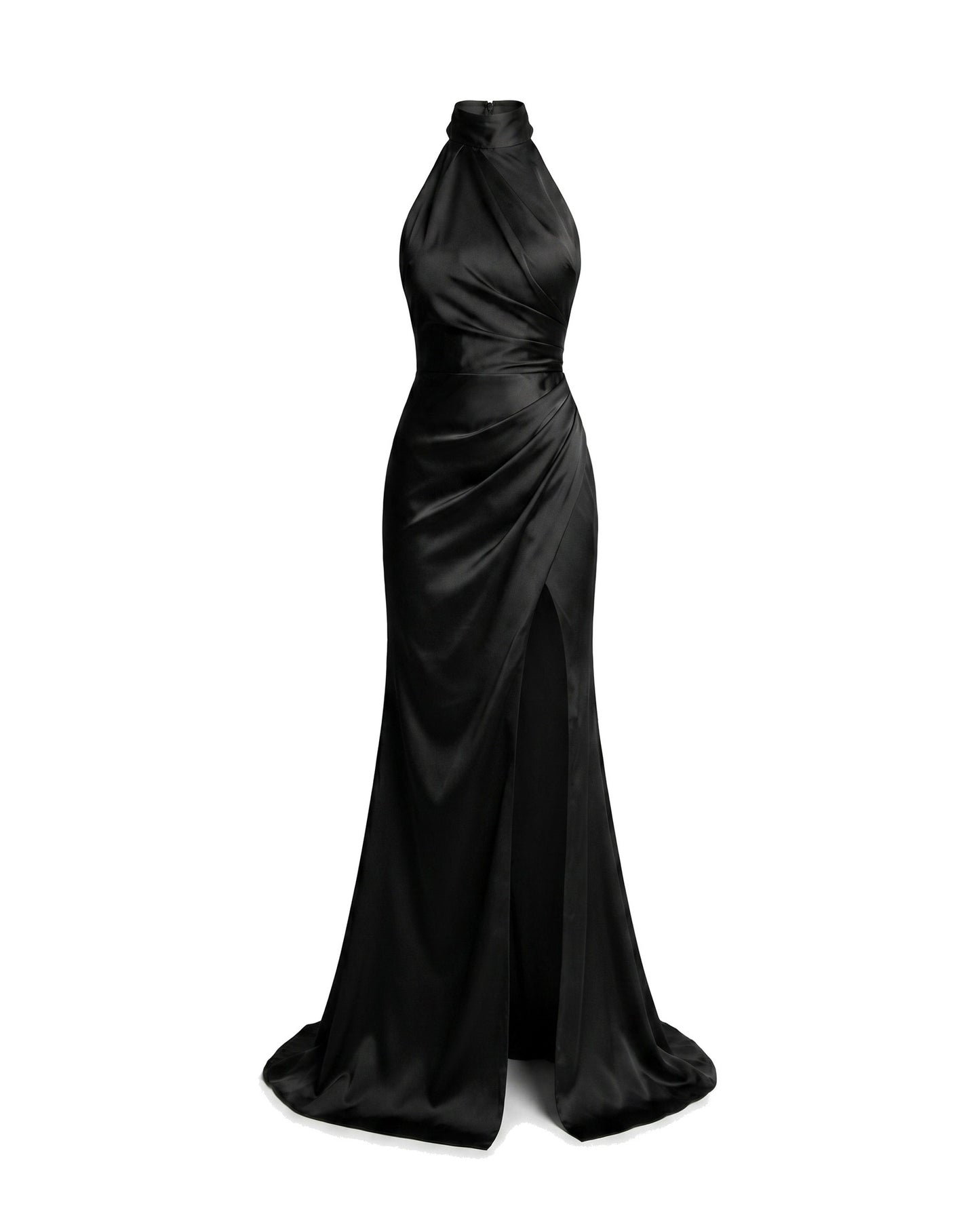 Aurélie Women's Maxi Dress | Halter Neck with High Slit | Satin Look