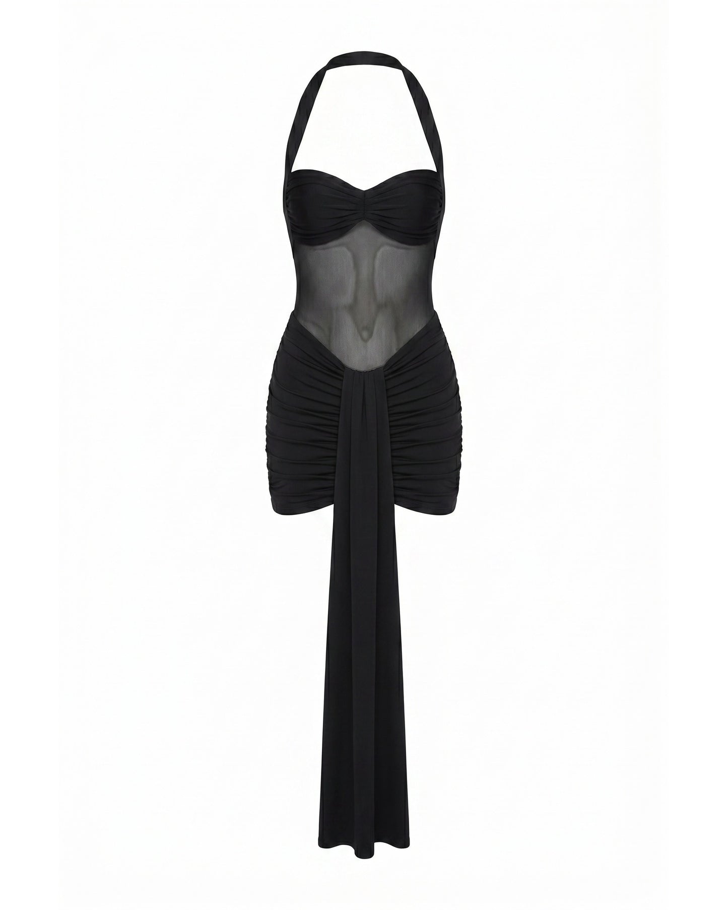 Lorette Dames Mini Jurk | Halternek | Gedrapeerde Mesh Sleep