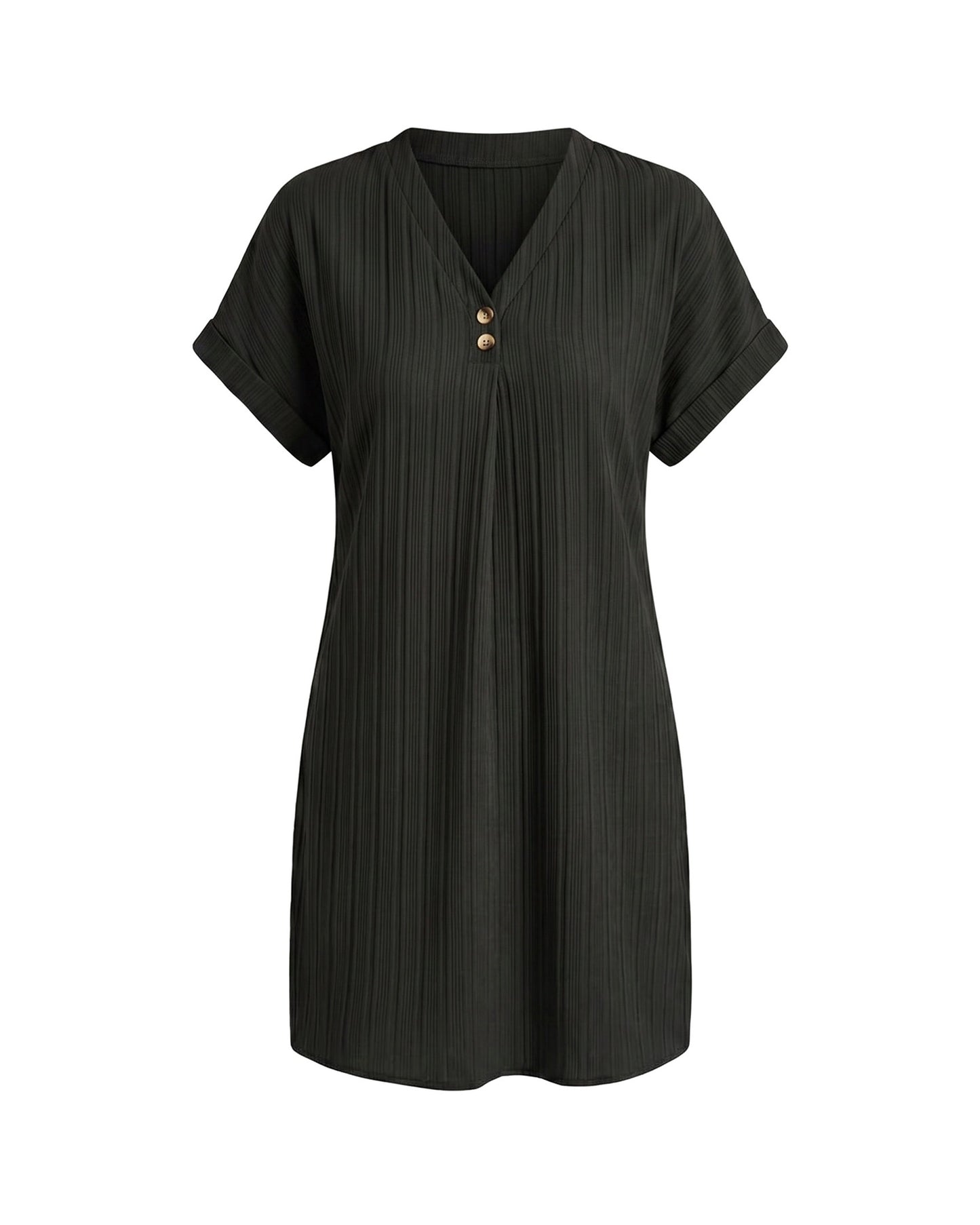 Magalie Women's Mini Dress | V-Neck with Buttons | Short Rolled Sleeves