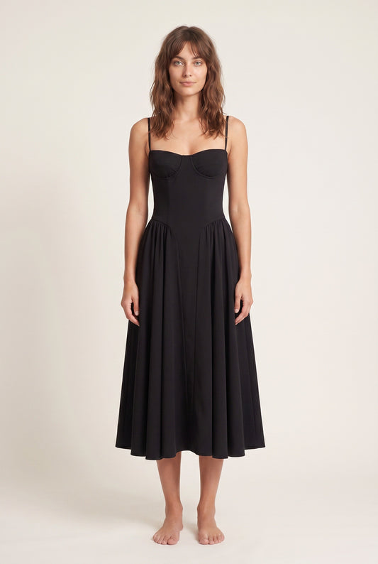 Aude Women's Midi Dress | Corset Bodice | Pleated Skirt