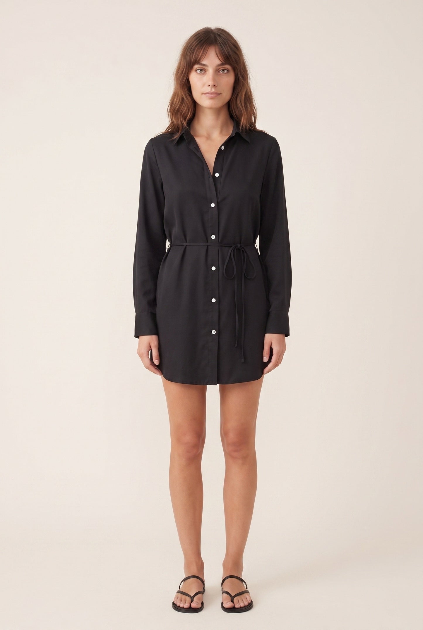 Zéphyrine Dames Mini Jurk | Blousekraag met knopen | Ceintuur in taille