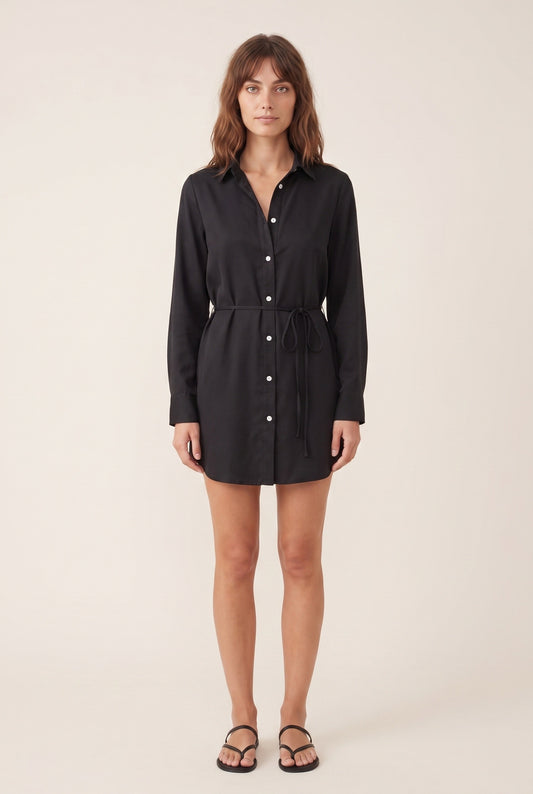 Zéphyrine Women's Mini Dress | Blouse Collar with Buttons | Belt at Waist