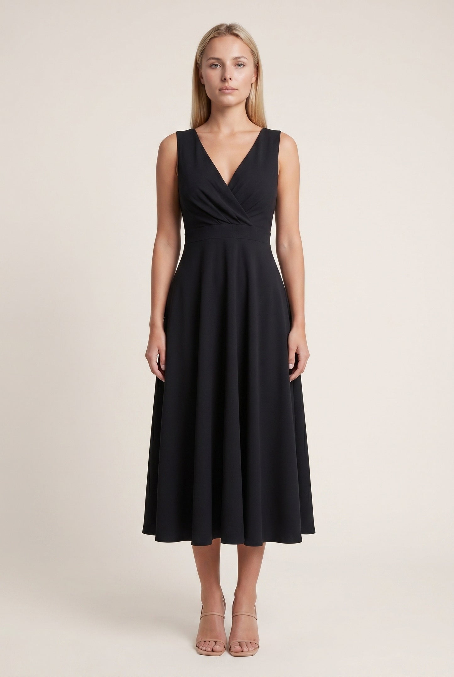 Olive Dames Midi Jurk | Overslag V-Hals | Uitlopende A-Lijn Rok