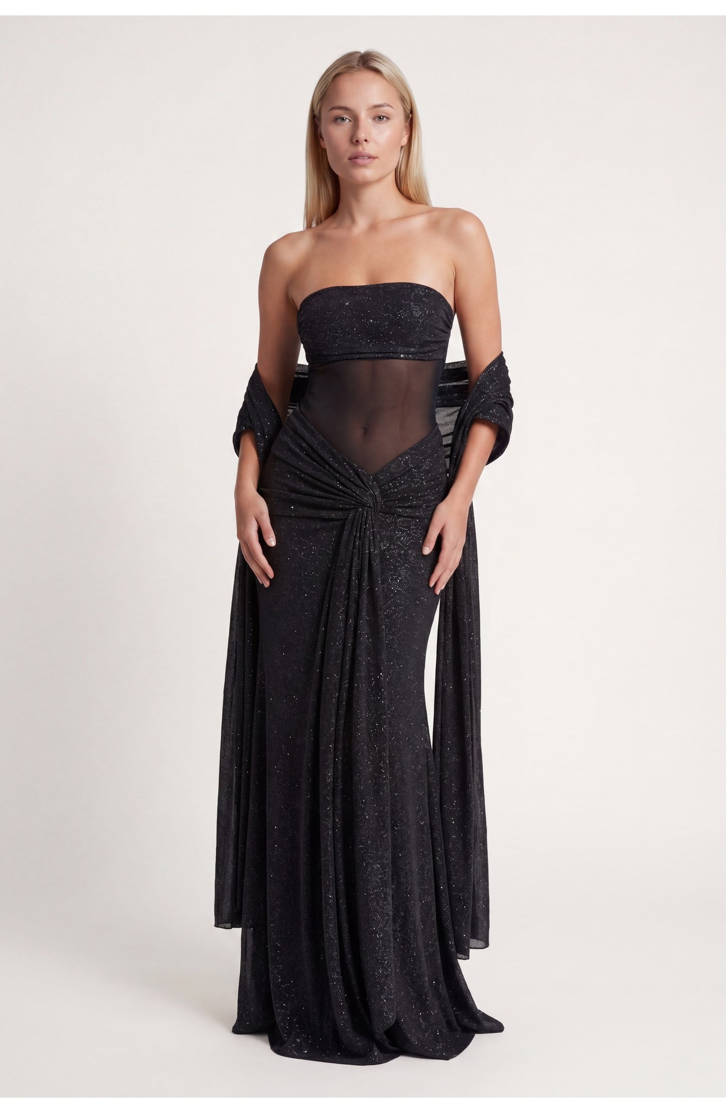 Dorothée Dames Maxi Jurk | Strapless Bandeau Top | Gedrapeerde Zijknoop
