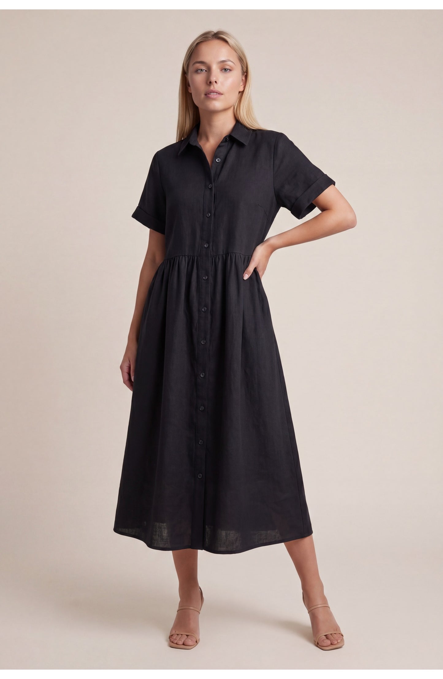 Océane Dames Midi Jurk | Gestreept | Korte Mouwen