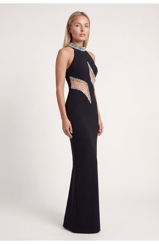 Women's Maxi Dress | Transparent Mesh Insets | Crystal Neckline