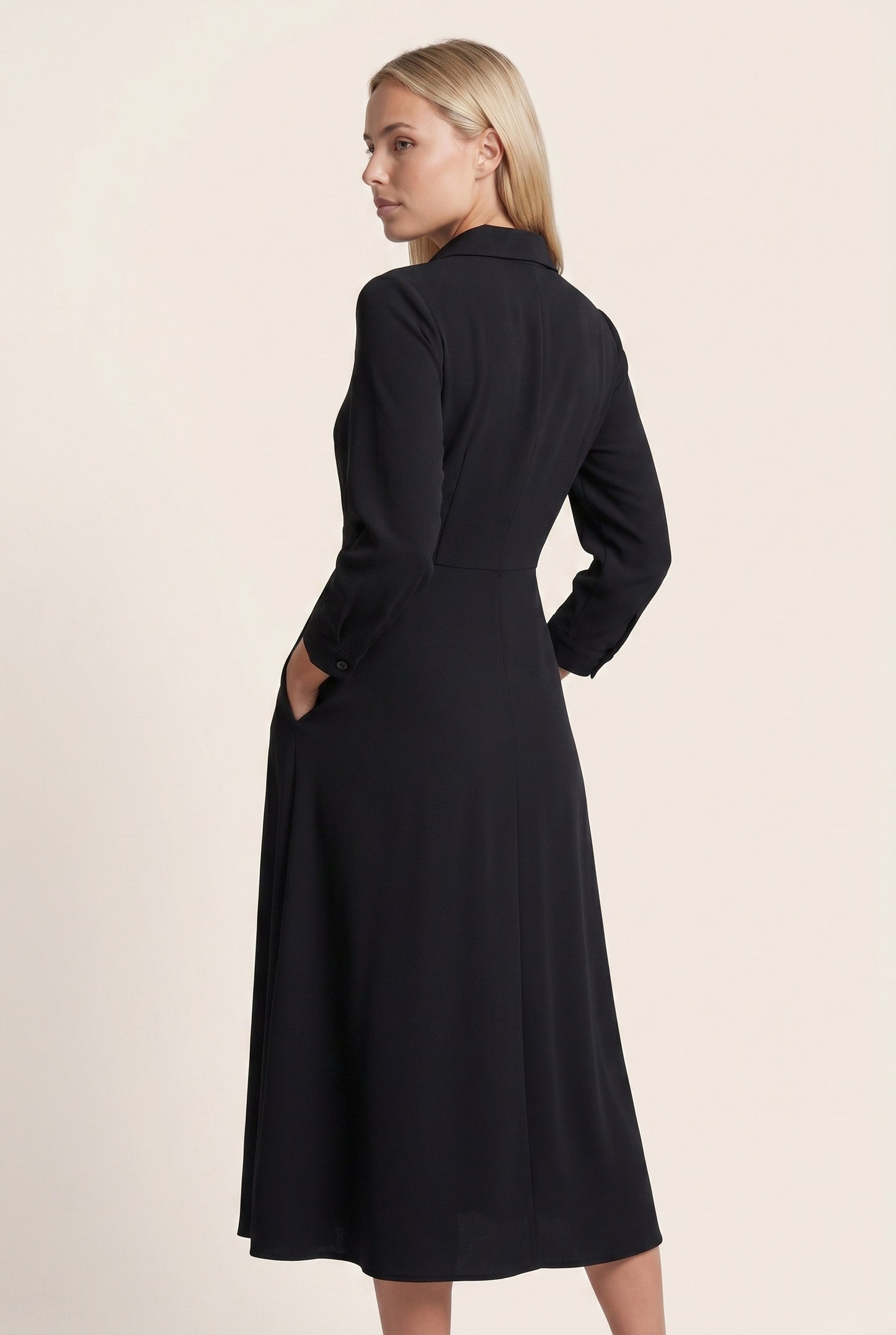 Patricia Dames Midi Jurk | Strikceintuur | Lange Mouwen