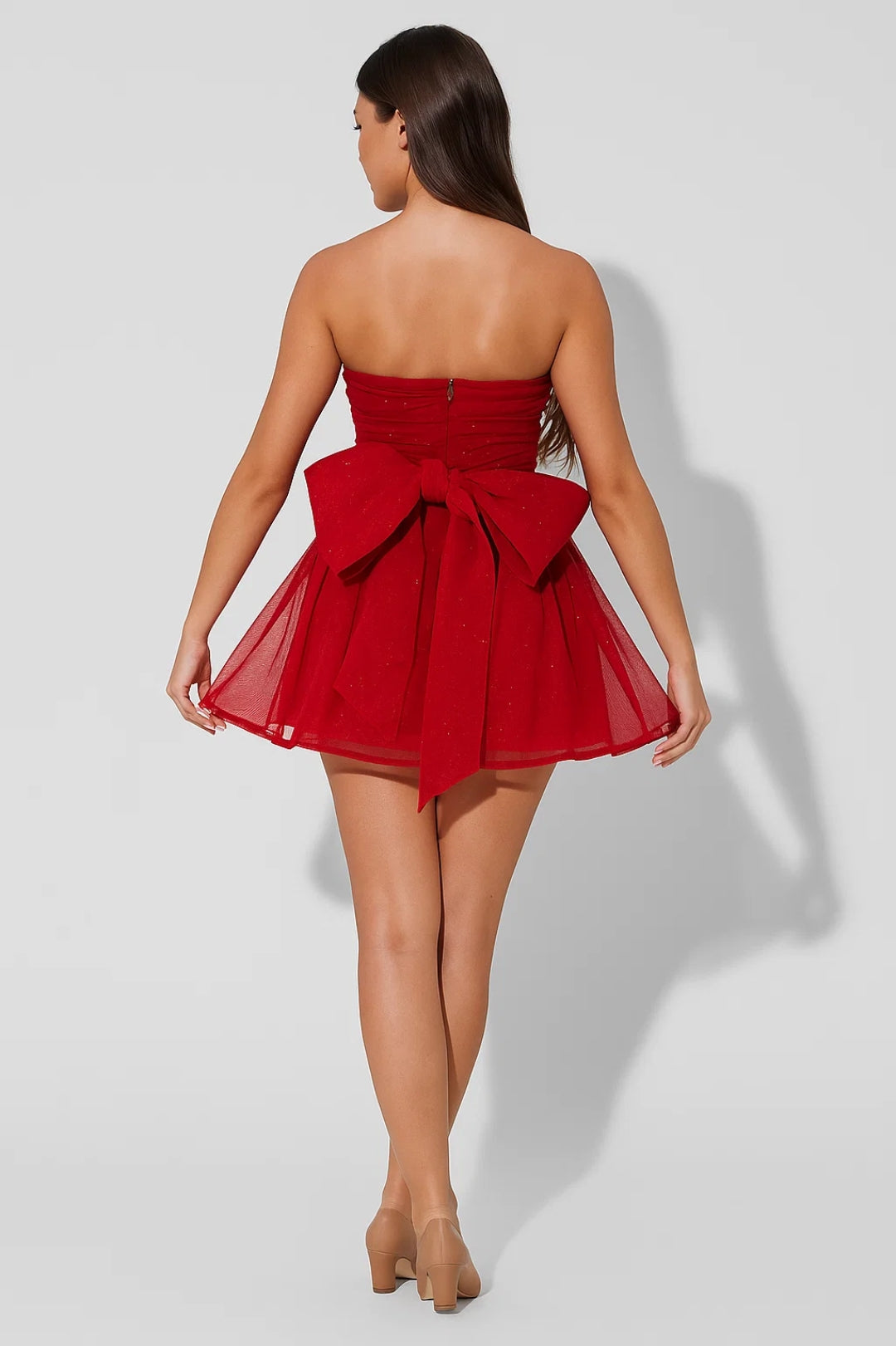 Solea Dames Cocktailjurk | Strapless | Korte Tule Rok Met Glittereffect