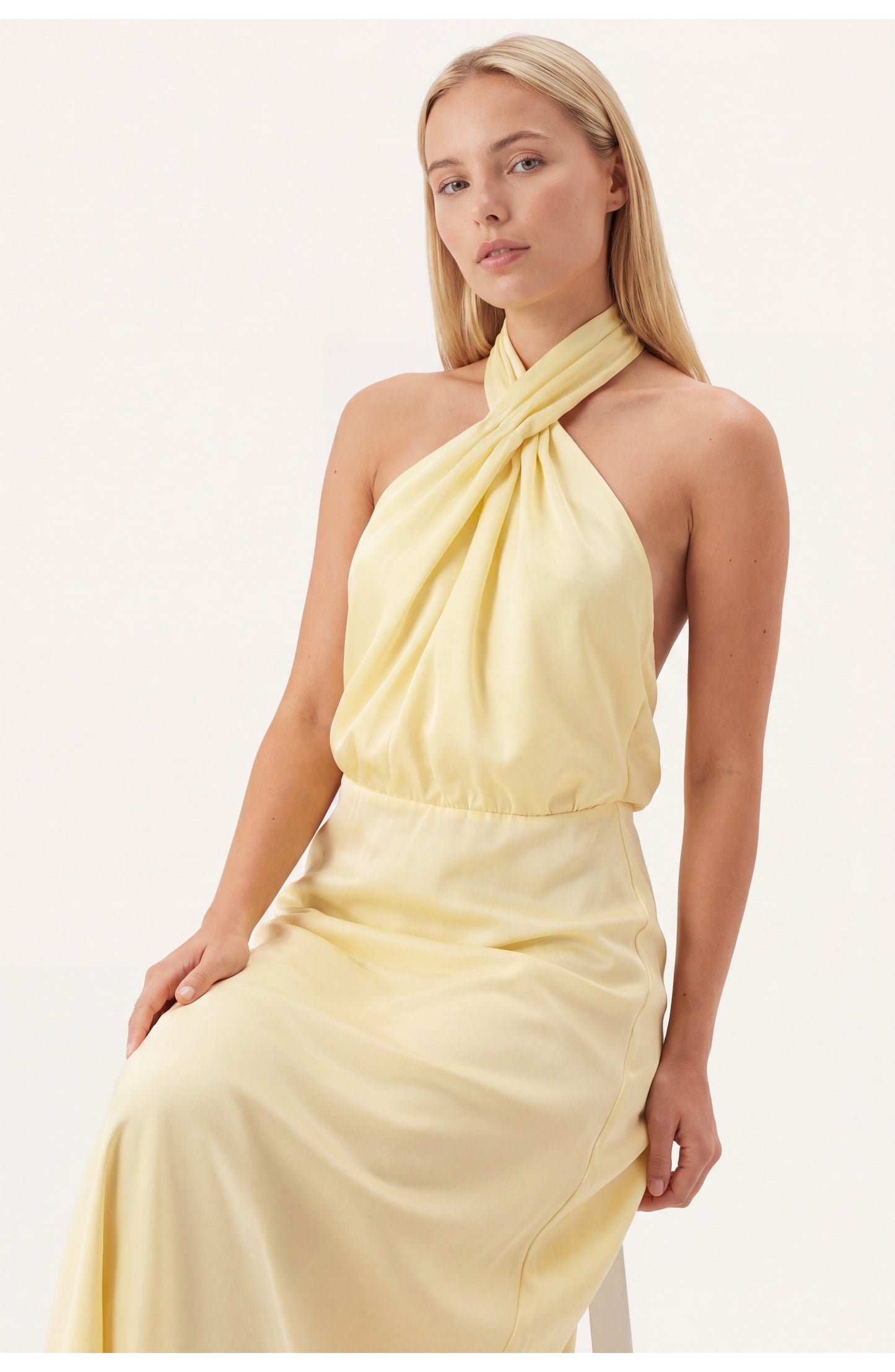 Dames Maxi Jurk | Halternek | Geplooide Bovenkant